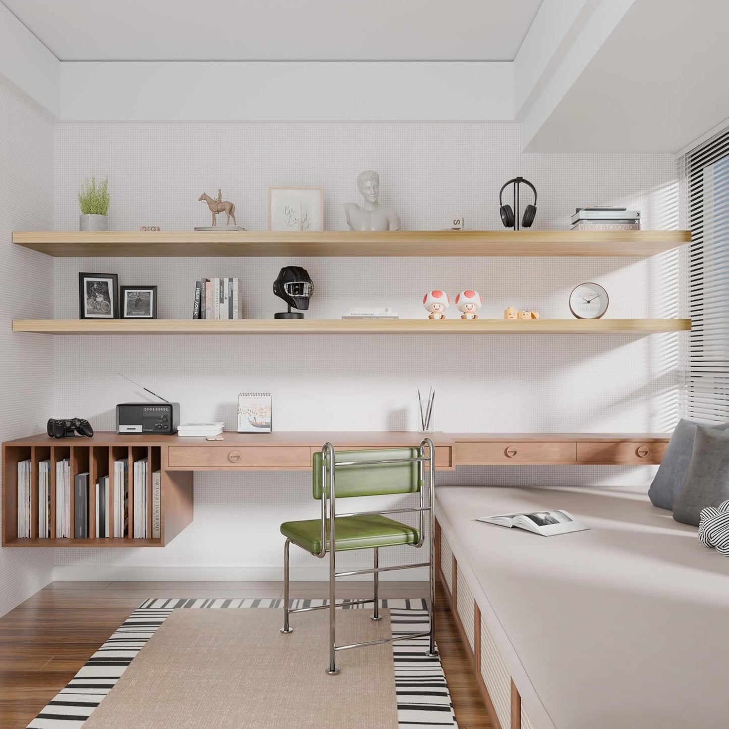 IAE Floating Wall Shelves 72 inch,Bathroom Shelves Wall Mounted,Invisible Shelves Floating Kitchen Shelves,Wooden Wall Shelves with Brackets for Living Room Wall Mounted,Easy Install,Set of 2,Natural