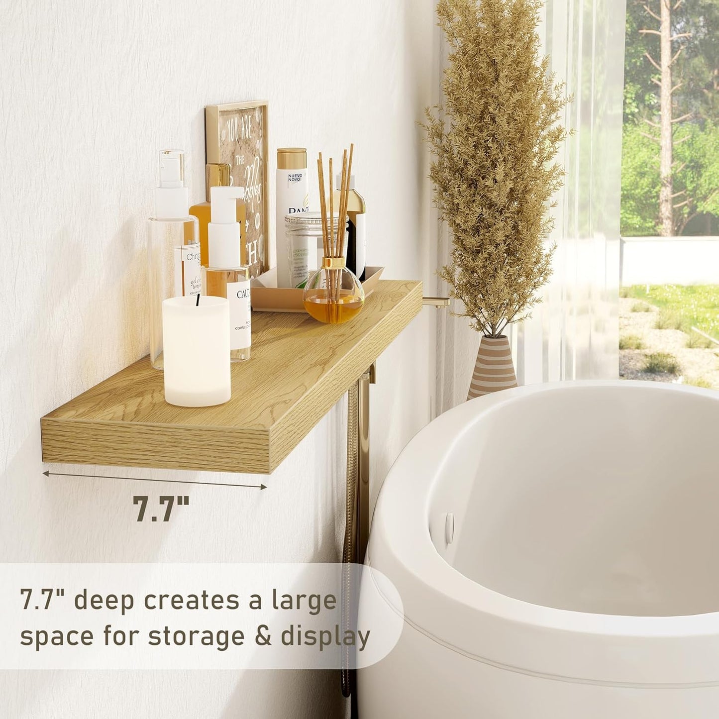 Floating Shelves Wall Shelf 40 Inch, 8 Inch Deep Floating Shelf for Wall, Farmhouse Black Wood Shelves Invisible Bracket for Living Room, Bedroom, Kitchen, 40 x 8 x 1.4 Inch, Set of 2, Oak Color