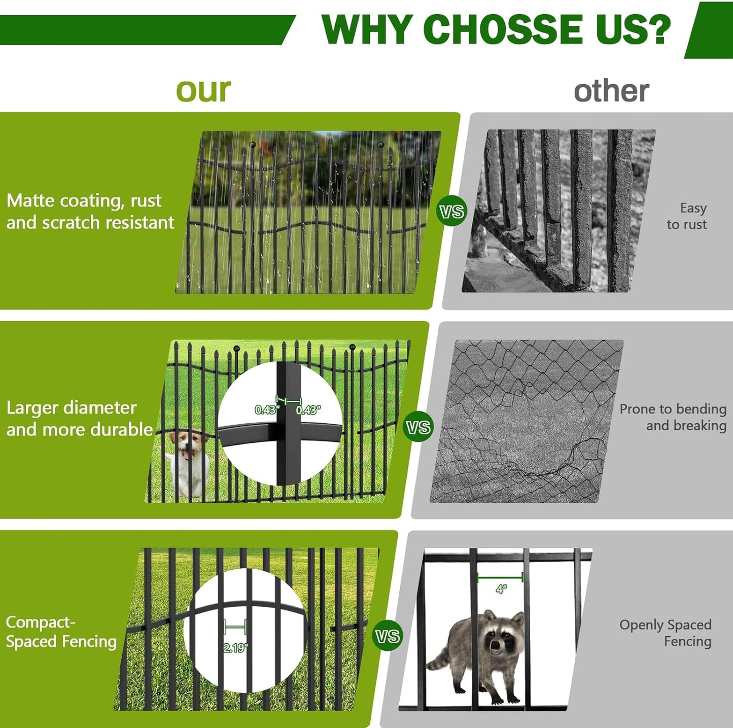 10 Panels No Dig Decorative Garden Fence with Gate - 32in H x 22.5ft L, Reinforced Square Tube Rustproof Tall Animal Barrier for Dogs & Rabbits, Outdoor Yard Border Fencing