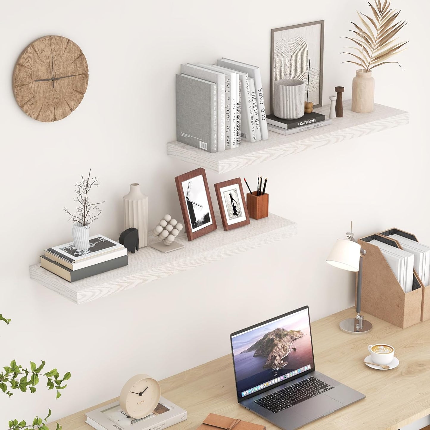 Fun Memories Rustic Wood Floating Shelves for Wall, 36 x 9 Wall Shelves Set of 2, Deep Floating Shelf for Kitchen, Living Room Storage & Display, Deep Wooden Bookshelf, Brich Color