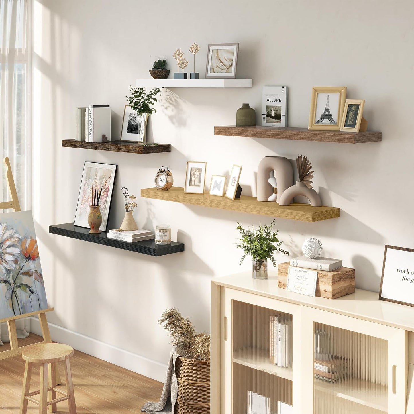 Dreamland 48 Inches Floating Shelves for Wall, 9.3" Deep Long Floating Shelves Set of 1, Large Display & Storage Shelf, Wall Shelf for Bathroom Bedroom Living Room Kitchen Office, Oak