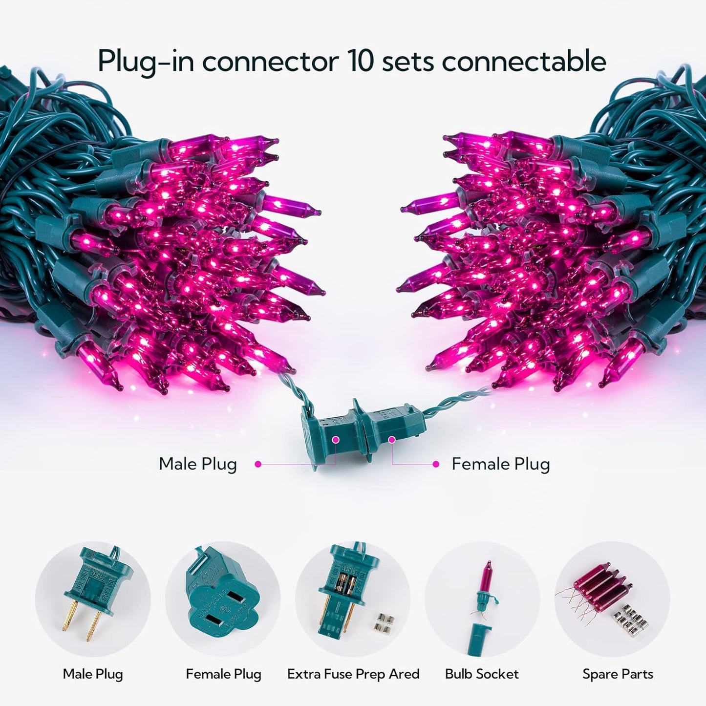 Hopolon Halloween Purple String Lights, 2PACK 50 Mini Fairy Lights Set, Green Wire 13Ft Traditional Halloween Holiday Décor for Home, Christmas Tree, Bedroom, Patio, Wedding (2pcs Purple)