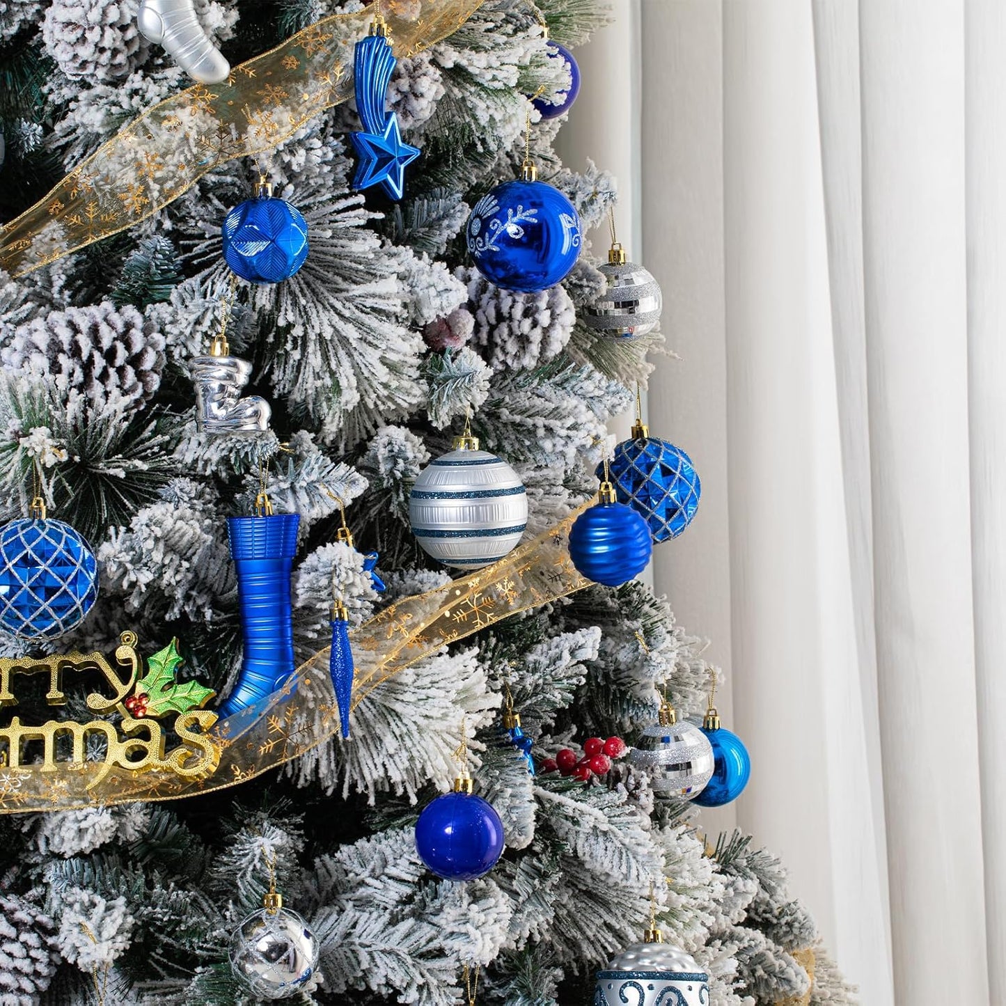 150PCS Blue and Silver Christmas Ornaments, Shatterproof Christmas Ball Ornaments Set, Assorted Christmas Baubles Hanging Decorations for Xmas Tree Home Festival Party Wedding (Blue & Silver)