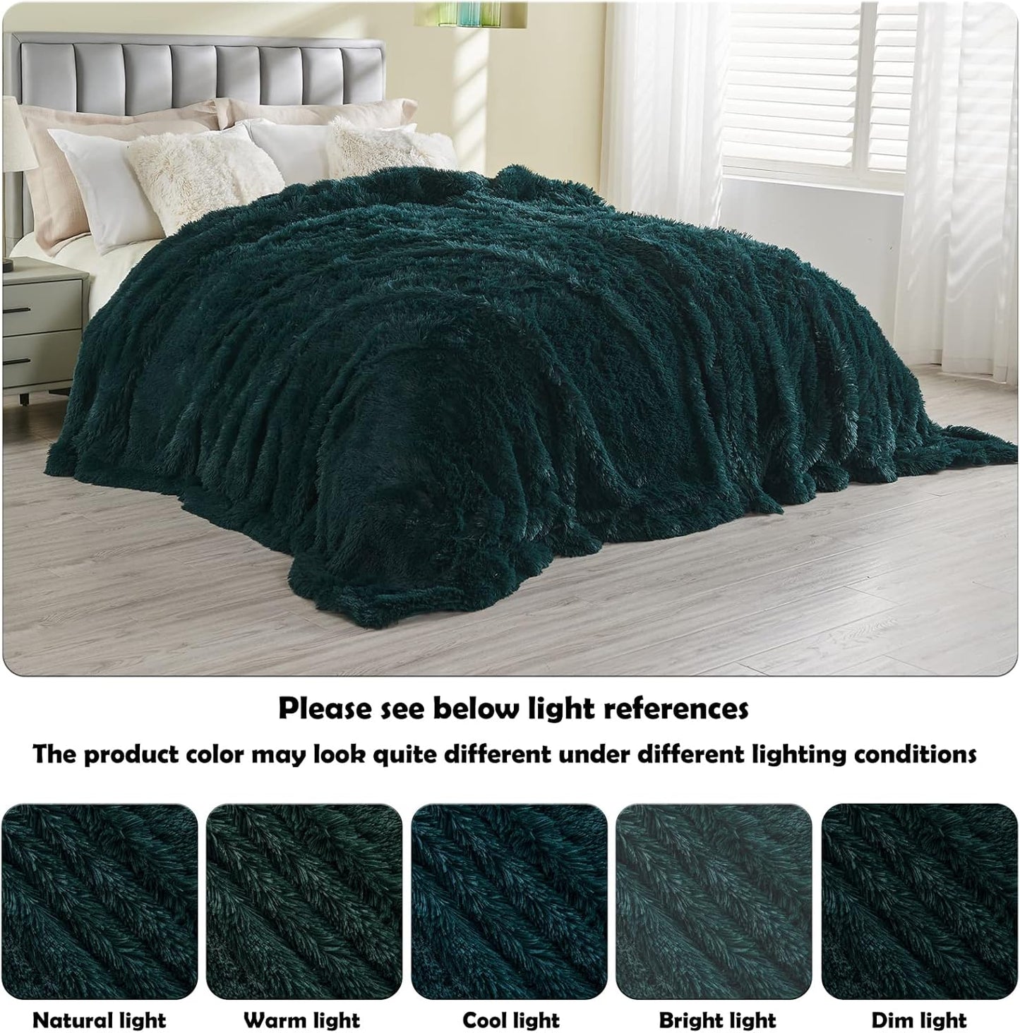 GONAAP Fuzzy Faux Fur Throw Blanket Dark Teal Super Soft Cozy Plush Fuzzy Shaggy Blanket for Couch Sofa Bed (Dark Teal, Throw(50"x60"))