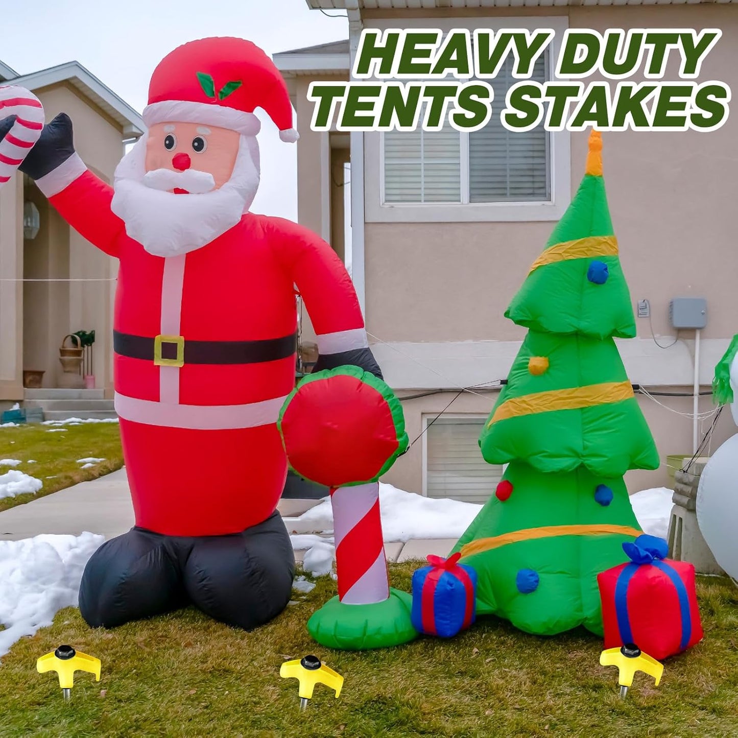 Hicarer 20 Pcs 20 Pcs 8'' Screw in Tent Stakes Heavy Duty Ground Metal Stakes for Inflatables with Hex Head Driver for Outdoor Camping Tent Inflatable Garden Decor (Yellow)