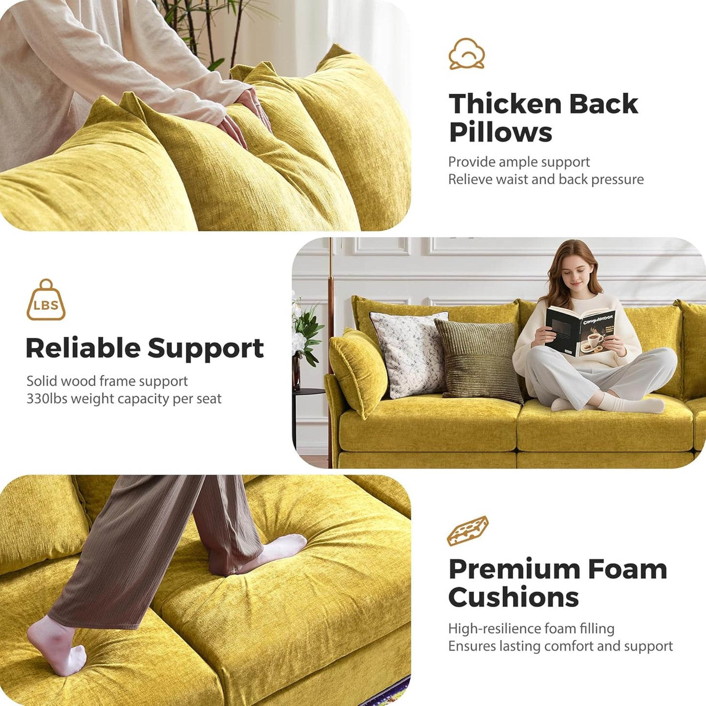 134.6" Oversized Modular Sectional Sofa, Large 7 Seater U Shaped Couch with Storage Ottoman with Reversible Chaise Deep Seat for Living Room, Apartment - Chenille Yellow