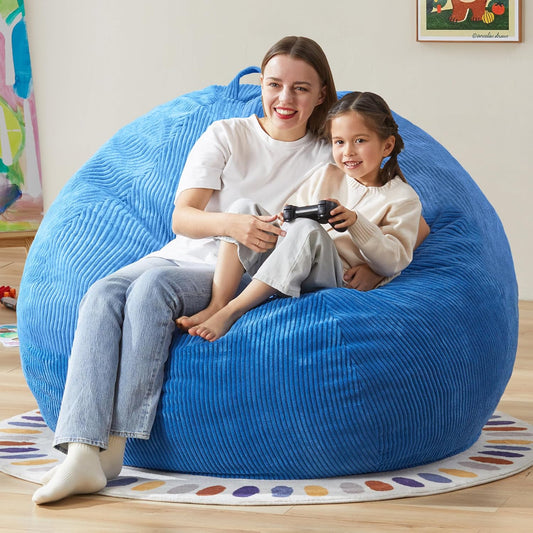 Hobestluk 4.5FT Bean Bag Chair Giant Bean Bag Chair with Filler Included Adult Bean Bag Chairs with Removable Cover for Bedroom Living Room (Jumbo, Blue)
