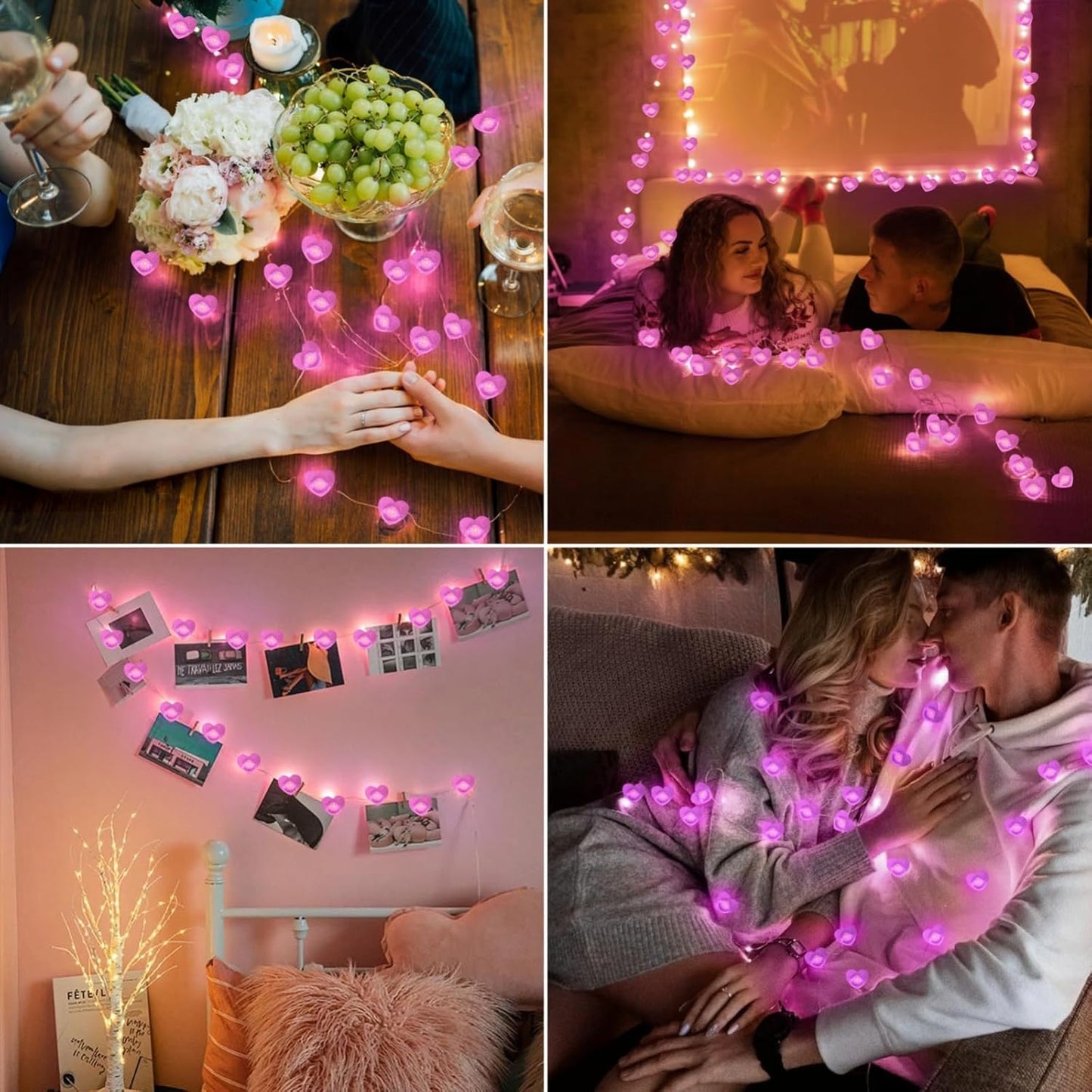 10FT Pink Heart Fairy Lights Battery Operated with Timer for Mothers Day Decoration, LED String Light Indoor Outdoor Waterproof Twinkle Light for Christmas Proposal Anniversary Valentines Party Decor