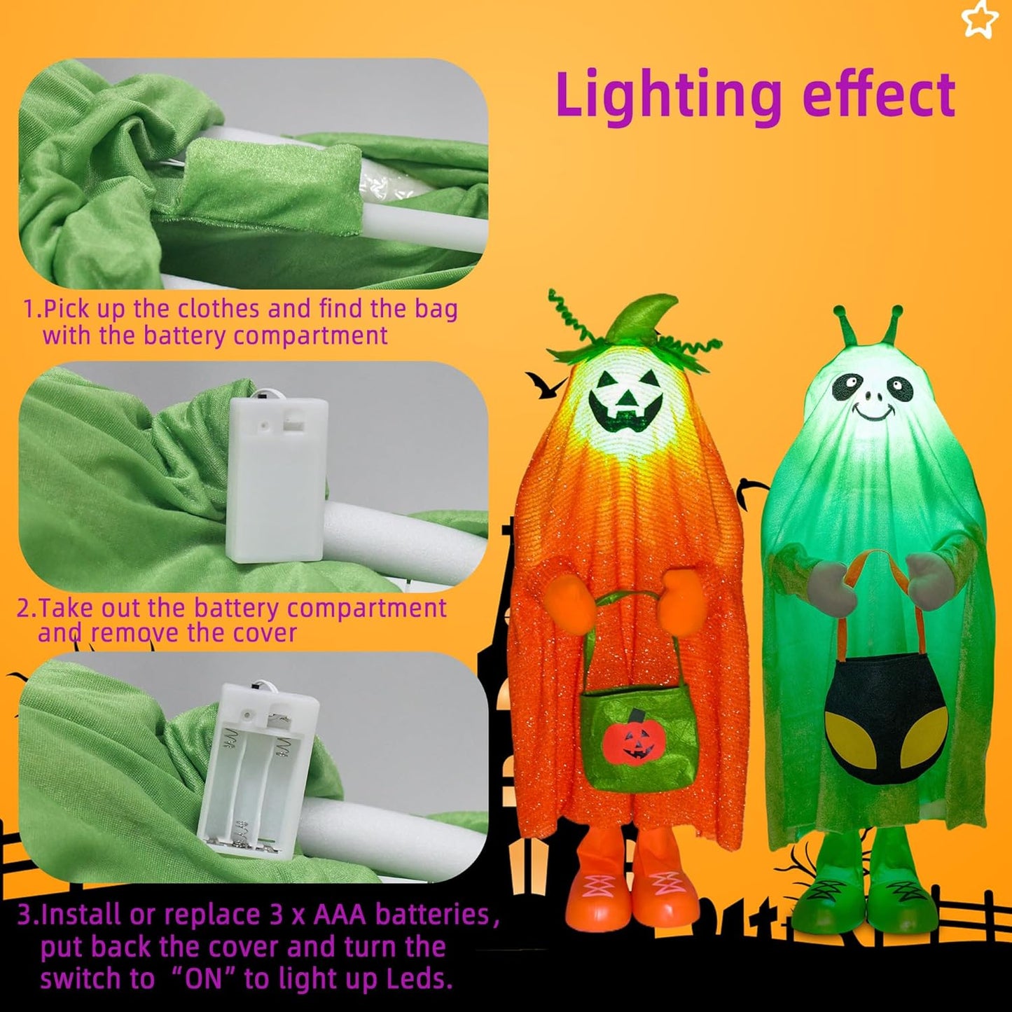 32" Front Porch Light up Halloween Figure Décor, Kit Standing Trick or Treat Indoor and Outdoor Decorations-Alien