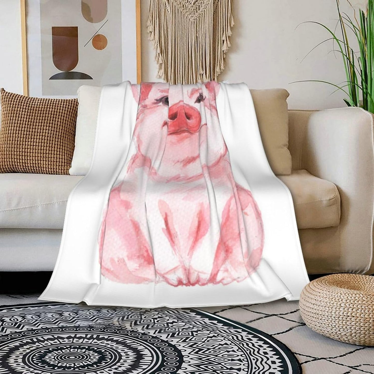 HGOD DESIGNS Lovely Pink Pig Watercolor Blanket, Super Soft Pig Throw Blanket 50"x60" Blanket for Bed Couch Chair Fall Winter Camping Living Room Office