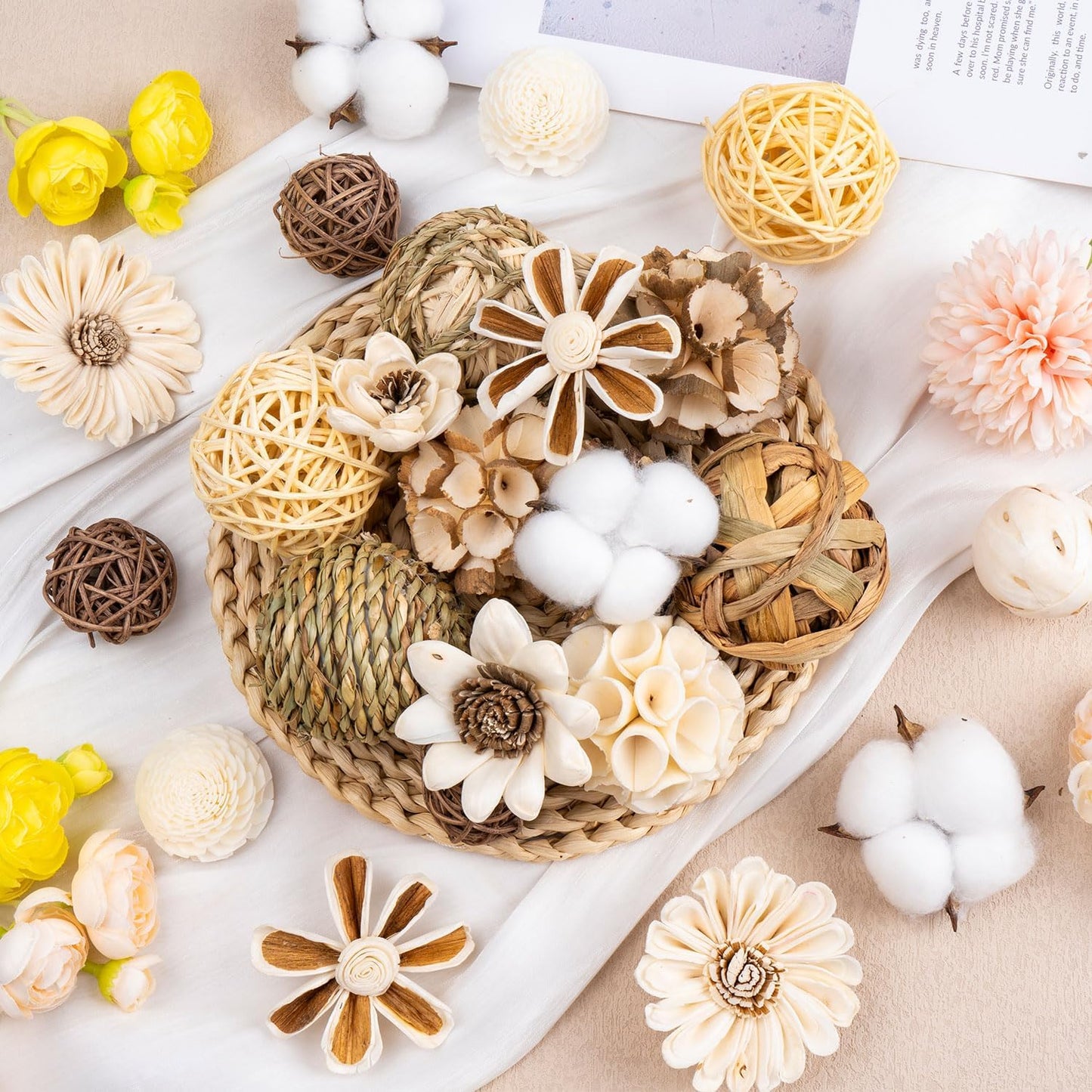 36Pcs Vintage Decorative Balls for Potpourri Bowl Filler, Bowl Filler for Table Centerpiece Home Decor, Woven Rattan Wicker Balls, Rattan Wicker Orbs Fillers for Vase Jar Dough Bowl