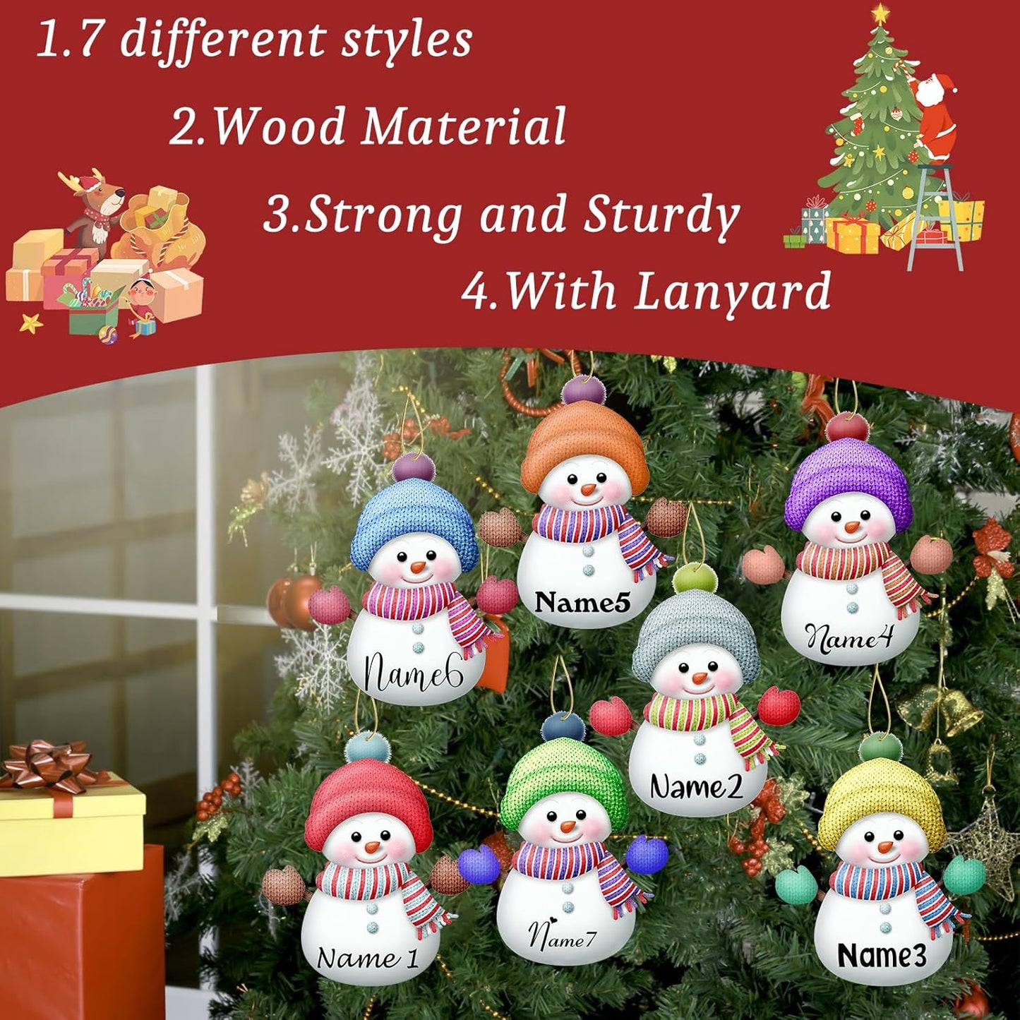 Personalized Christmas Ornaments with Names Snowman Custom Family Ornament Customized Xmas Tree Hanging Wood Decoration Gift 3.15"（8cm） Yellow