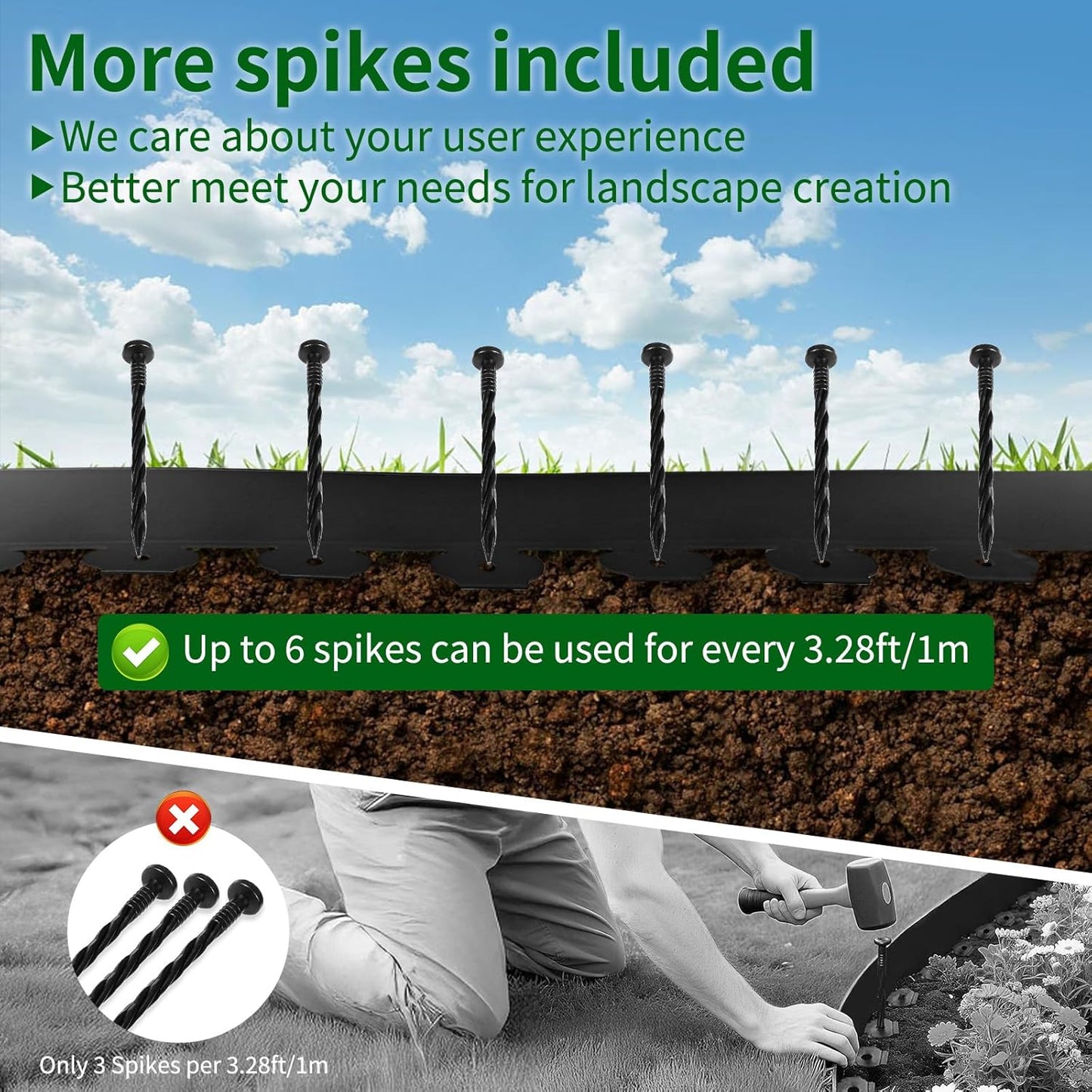 4 in x 100 Ft Garden Landscape Edging, No Dig Garden Edging Border Kit with 184 Pcs Spikes for Flower Bed Lawn Yard Grass Black