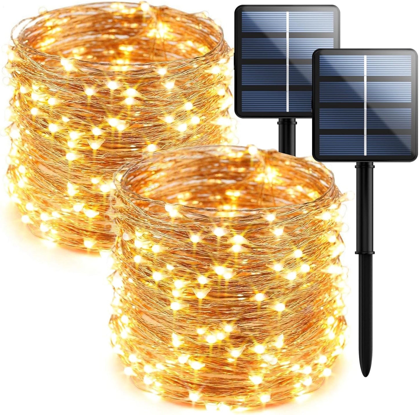 2-Pack 200 LED Solar String Lights for Outside,Solar Fairy Lights for Outside Waterproof,Solar String Lights Outdoor with 8 Modes for Christmas Tree,Balcony, Party,Wedding Decorations (Warm White)