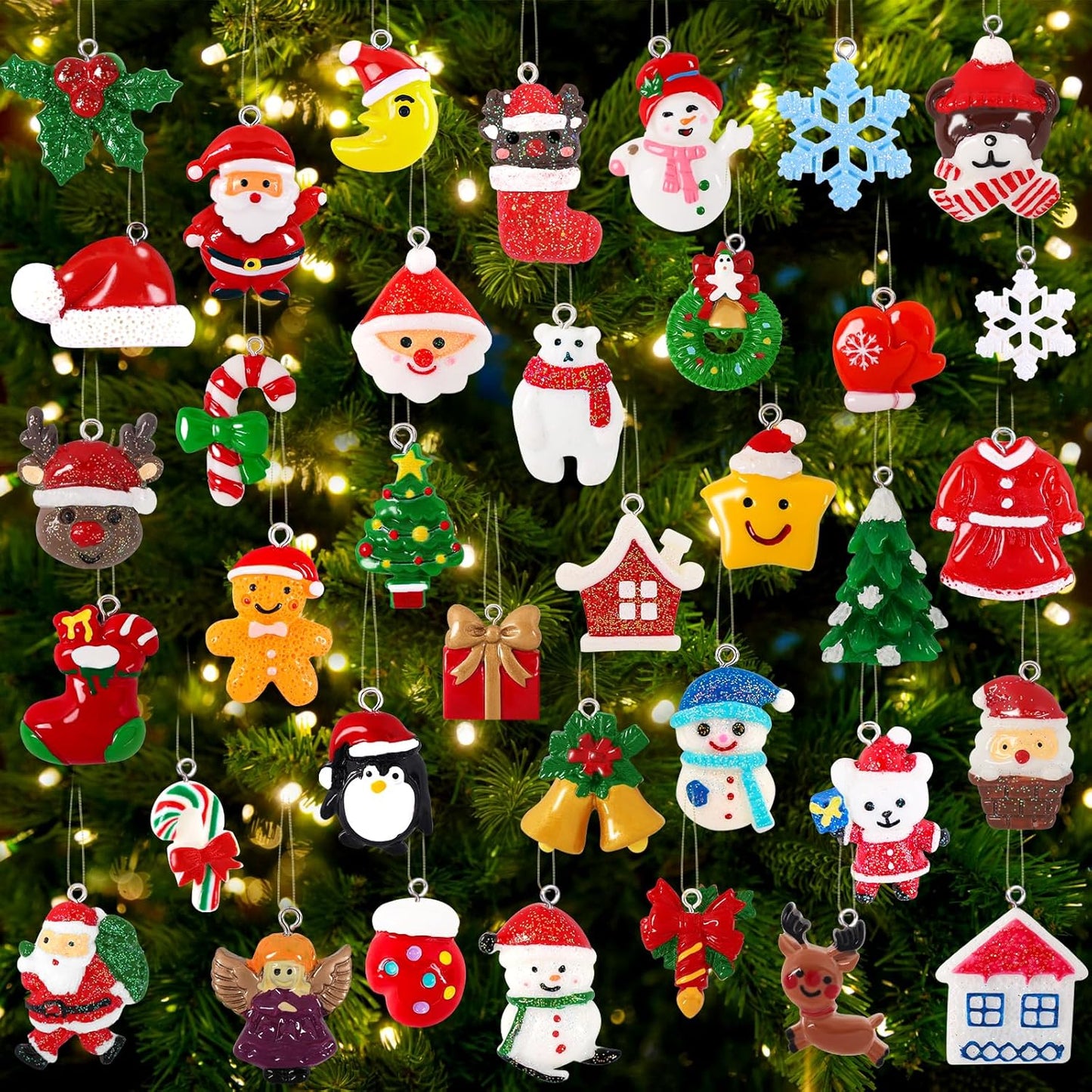 YUJUN 36pcs Mini Resin Ornaments Set - Christmas Tree Decoration, Small Miniature Figurines for Hanging Ornaments