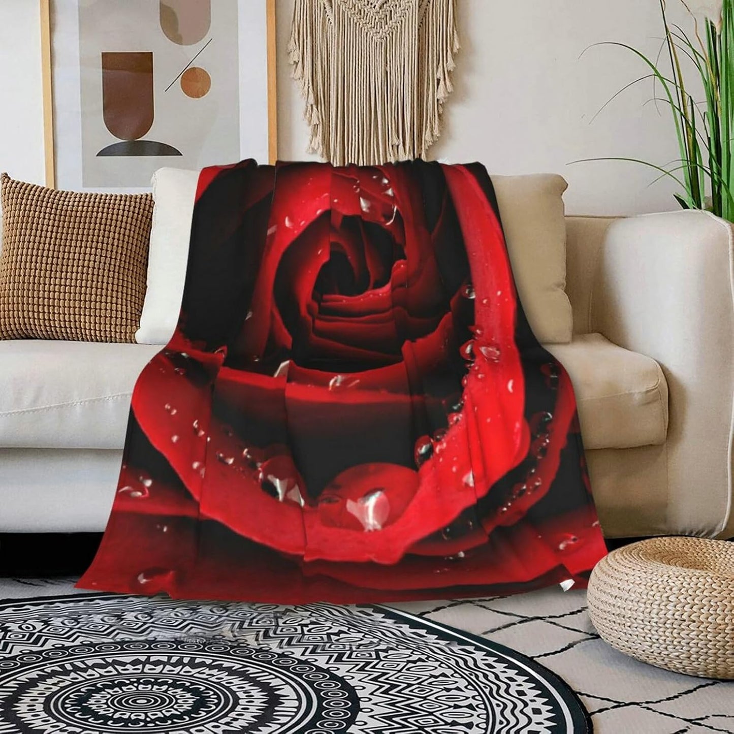 HGOD DESIGNS Red Rose Throw Blanket Ultra Soft Warm All Season Rose Decorative Fleece Blankets for Bed Chair Car Sofa Couch Bedroom 50"X60"