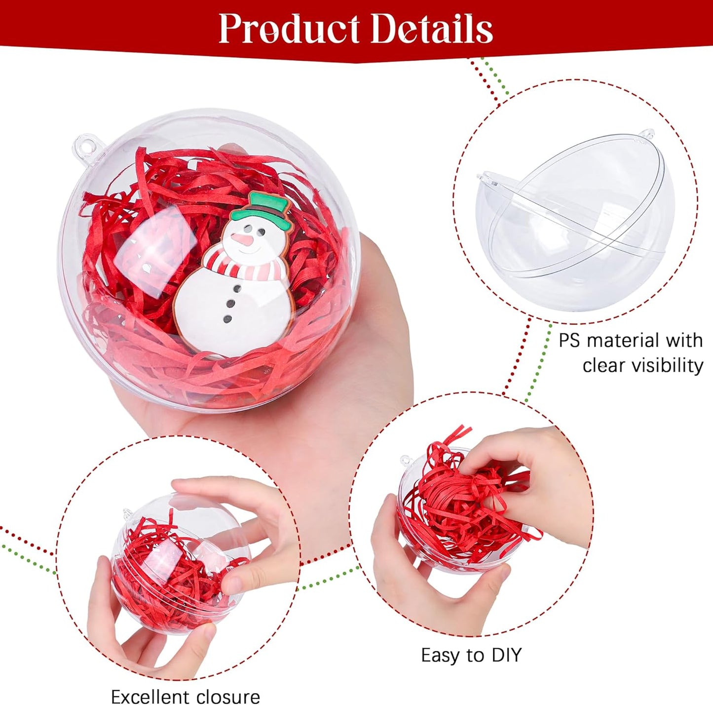 ANVAVO 50 Pieces 10 cm Christmas Clear Plastic Fillable Ball Ornaments DIY Craft Transparent Baubles Shatterproof Christmas Tree Hanging Ornaments for Xmas New Years Birthday Wedding Home Decor