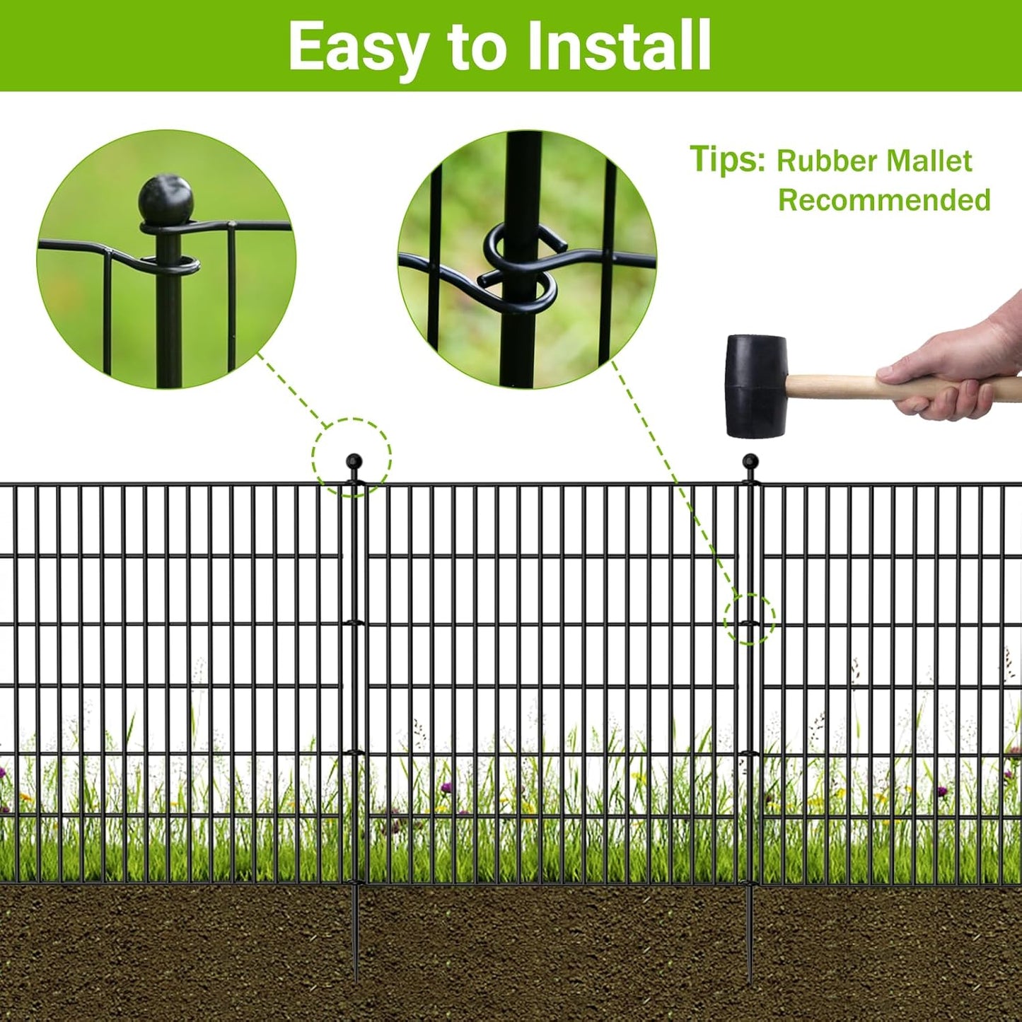 4 Panels No Dig Decorative Outdoor Garden Fence for Yard, 48 in(H) X 10.5 ft(L) Animal Barrier Fencing Rustproof Metal Wire Panel Border for Dog, Rabbits, and Patio Temporary Ground Stakes