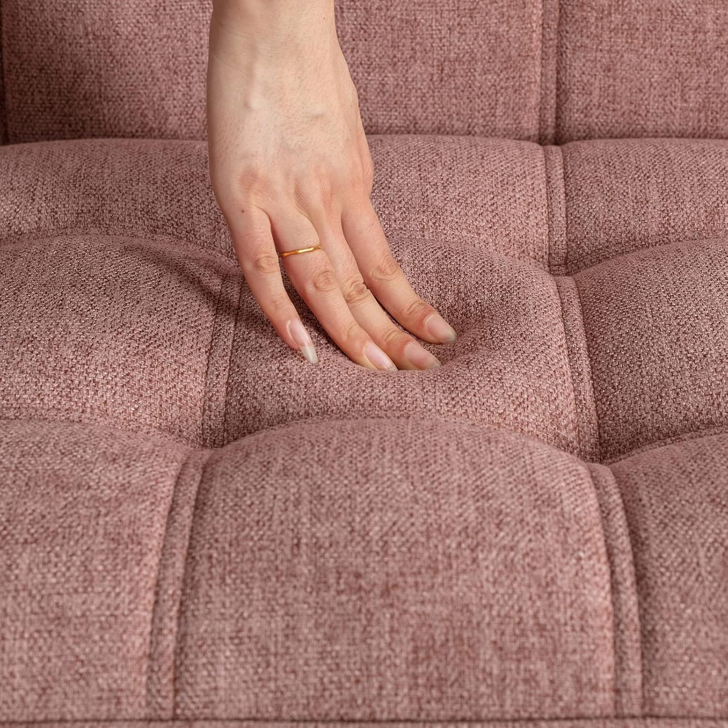 48" Small Loveseat Sofa, Modern Linen Fabric Mini Sofa Couch 2-Seater Love Seat with Quilting Backs and Wood Legs for Living Room, Bedroom and Small Space, Pink