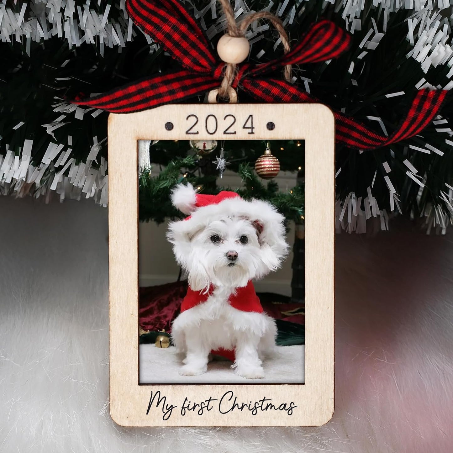 Christmas Photo Frame Ornament, 2025 Ornament, Wooden Picture Frame Ornaments With Hanging String (Dog)