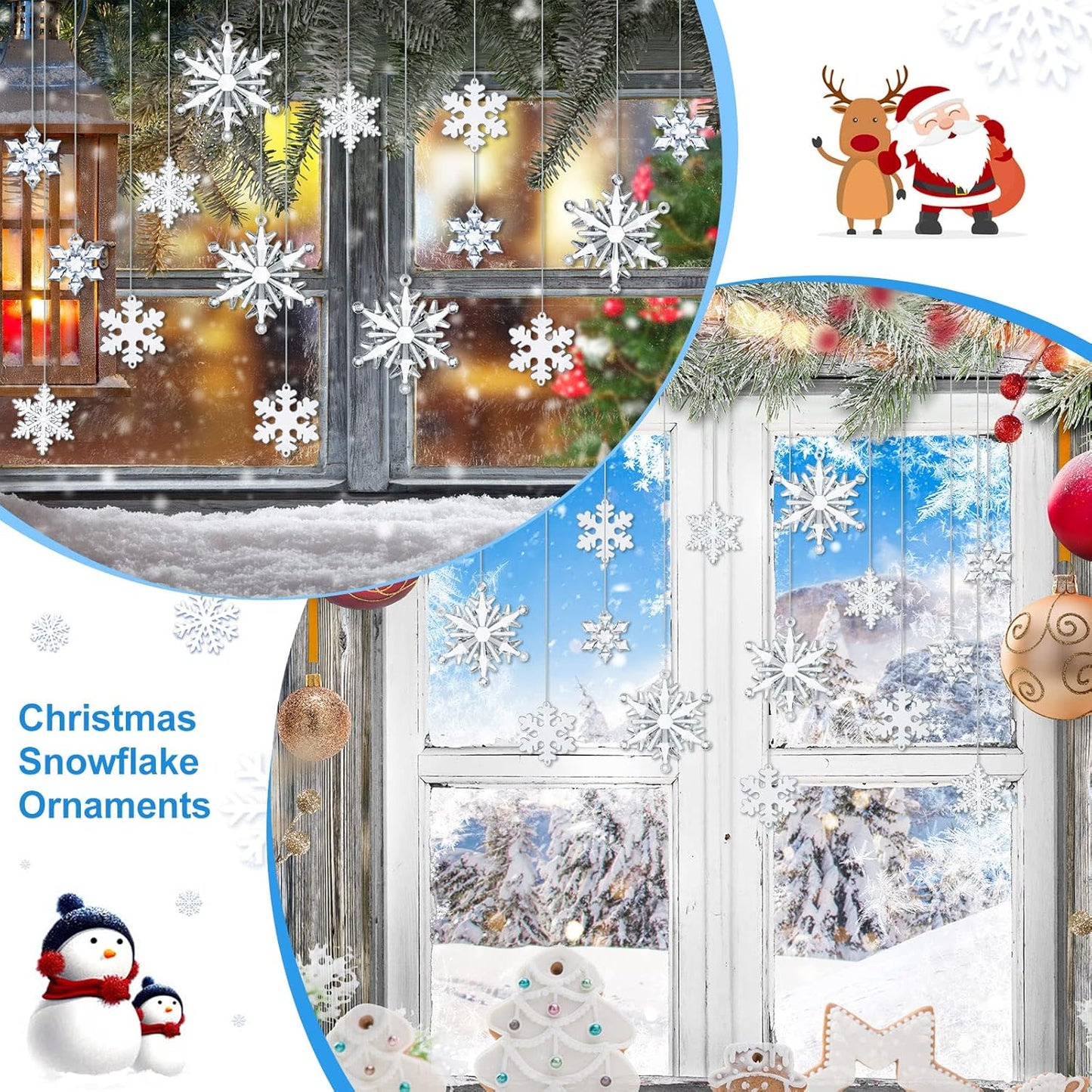 Dilunave 40 Pieces Christmas Snowflake Ornaments Acrylic Christmas Tree Decorations Crystal Snowflakes Translucent Winter Hanging Ornament for Tree(Clear)