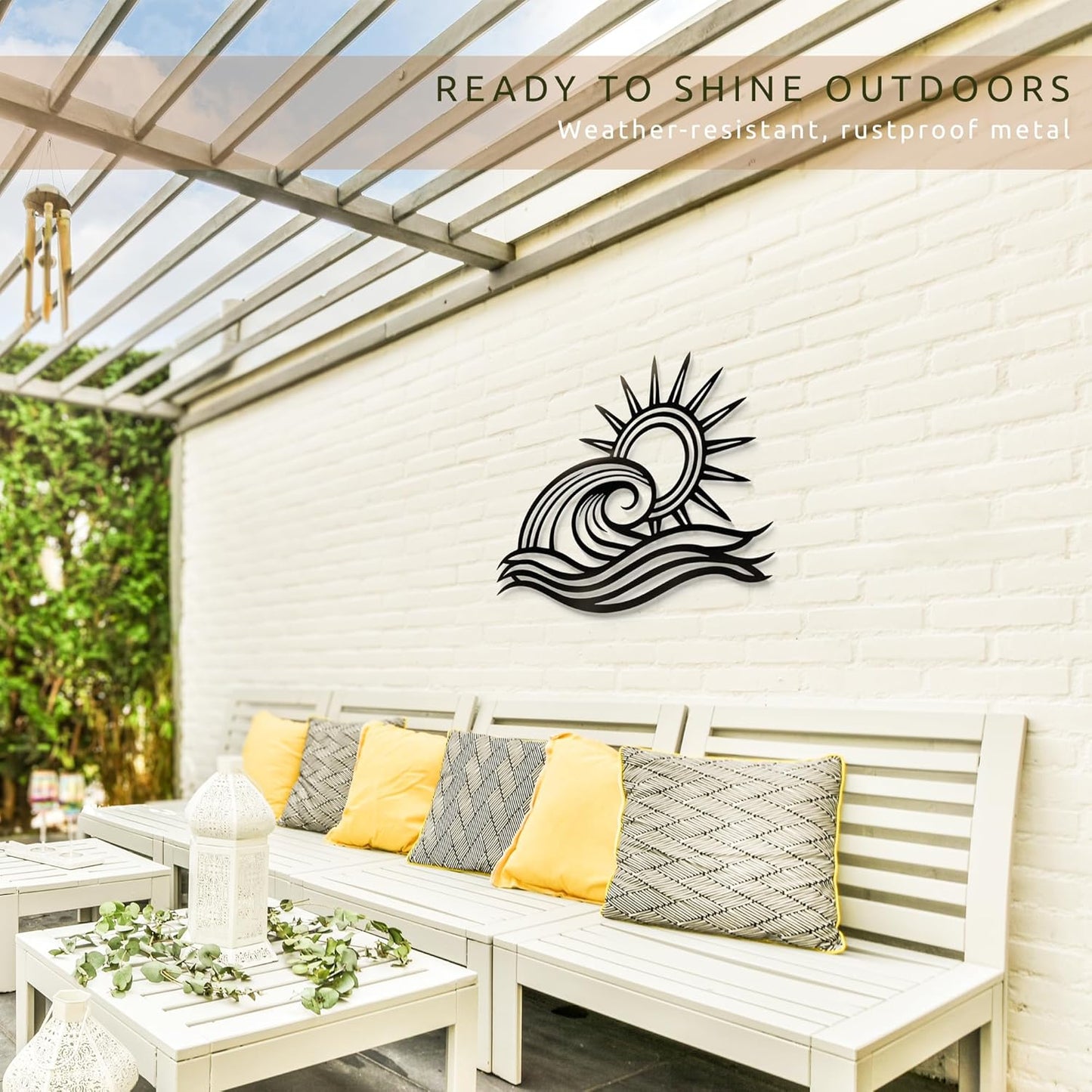 Wita Home Ocean Wave Metal Wall Art, Sun Beach Decor, Coastal Large Wall Sculpture for Home, Indoor/Outdoor Use, Nautical Wall Hanging, Eye-Catching Addition to Living Room (Black, 32 x 19 inches)