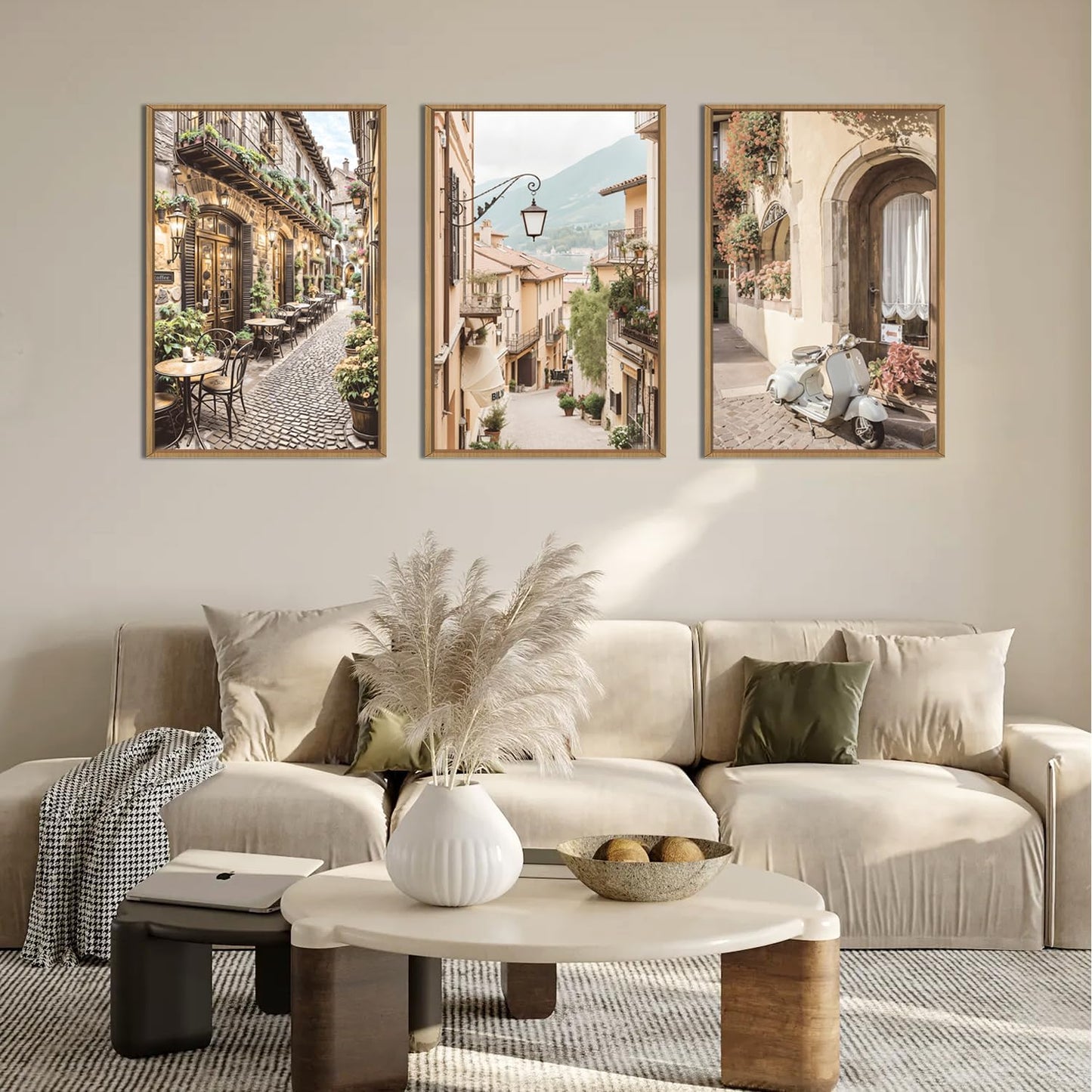 HPINUB Foreign Scenery Framed Canvas Wall Art Set,Vintage Travel City Wall Decor,Modern Minimalist Europe Street Picture Artwork Nature Landscape Art Print for Living Room,Bedroom-24 x36 x3