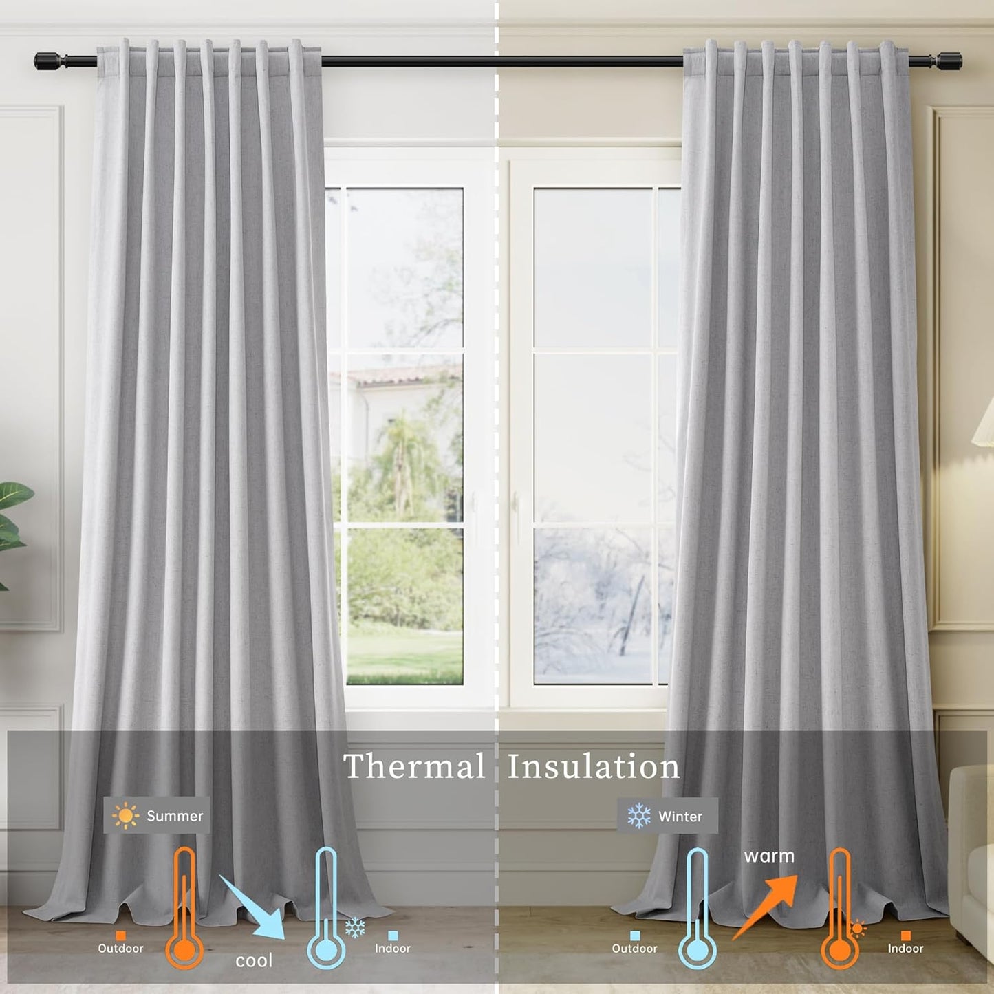 Grey Blackout Linen Curtains Extra Long 120 Inch for Living Room 2 Panels Set Farmhouse Sliding Door Thermal Insulated Black Out Curtains Room Darkening Noise Reducing Heat Blocking Drapes Gray