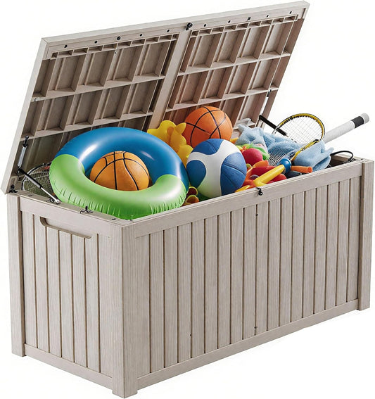180 Gallon Outdoor Storage Box - Waterproof Resin Deck Box for Patio Cushions & Garden Tools - Lockable & Durable Outdoor Storage Bin - Stylish Grey Design