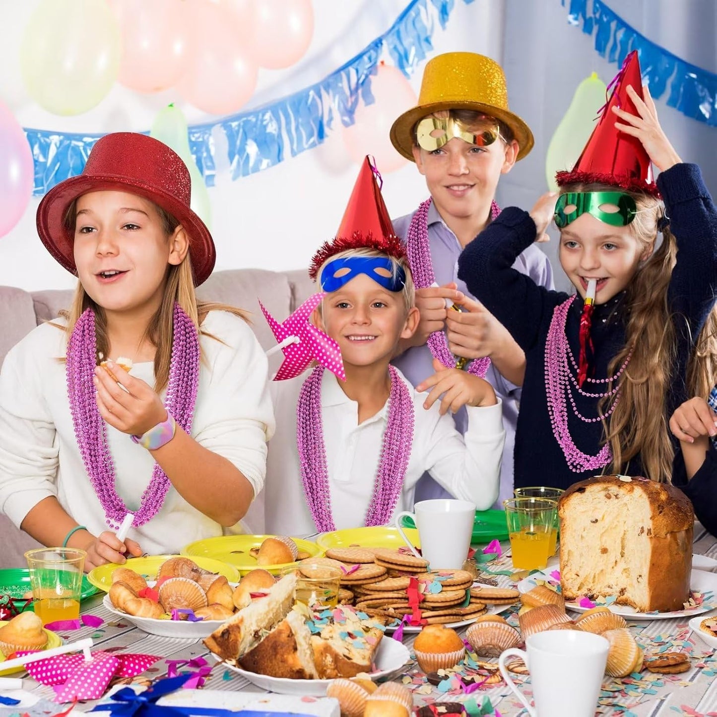 50PCS Mardi Gras Beads, Metallic Bead Necklace Party Favors, 33" Mardi Gras Necklace Women Men Stuff, Festival Parade Throw Accessories for Wedding Birthday Gender Reveal Party Supplies Celebrations