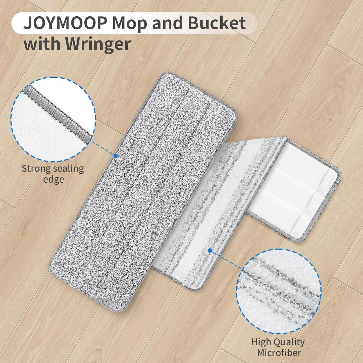 10Pcs Joymoop Mop Replacement Pads, 15 * 4.9'' Universal Mop Pads Mop Head Refills Washable Wet Mop, Compatible with Most 11-14” Size Mops