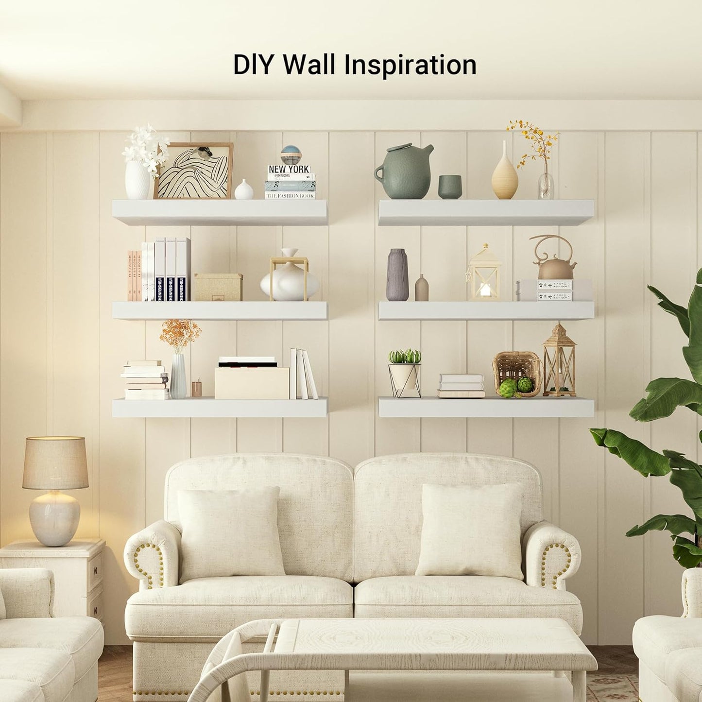 Heimlove 12" Deep Floating Shelves, 36 x 12 Inch Wall Mounted Long Floating Shelf with Invisible Brackets, for Home Decor, Bedroom, Kitchen, Living Room, Bathroom - 1 Pack, White