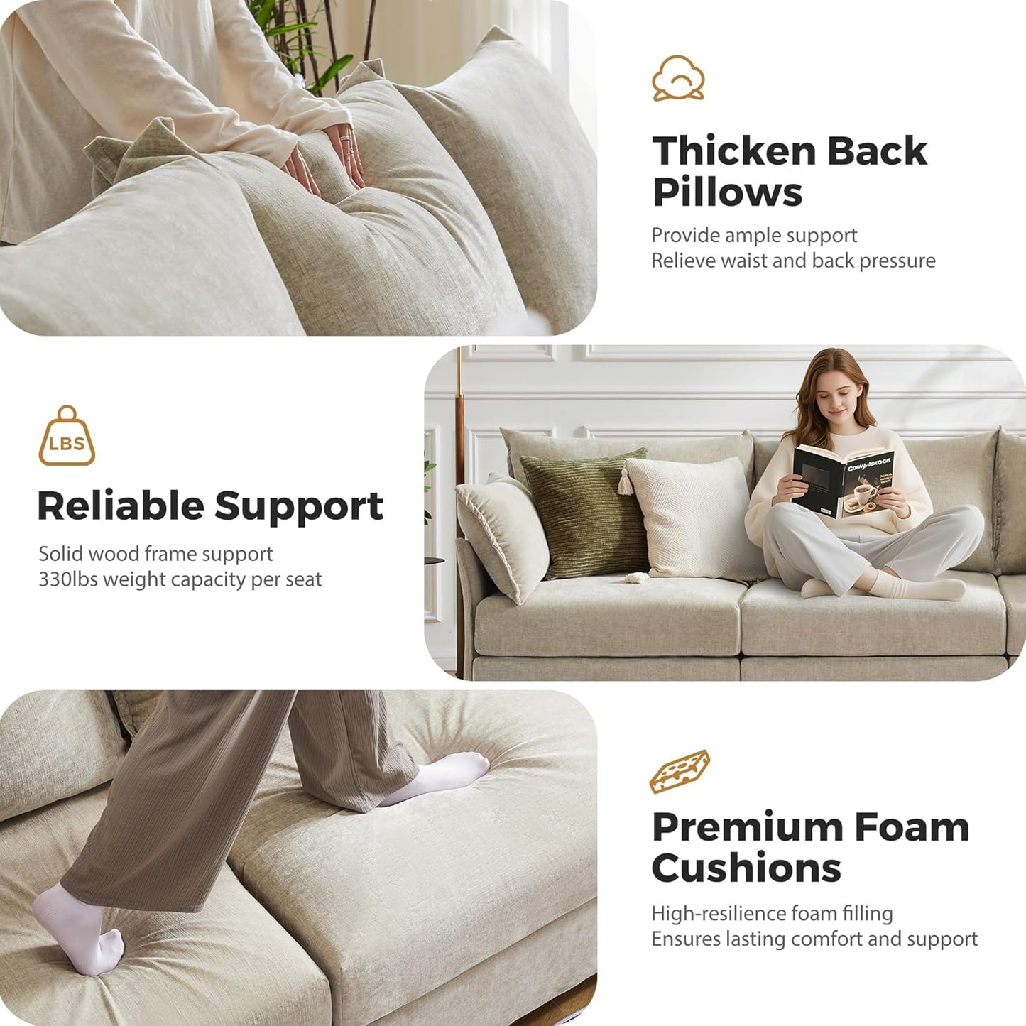 136.4" Oversized Modular Sectional Sofa, L Shaped Convertible Couch with Movable Ottoman, Large 7 Seat Corner Couches for Living Room Deep Seat Beige Chenille