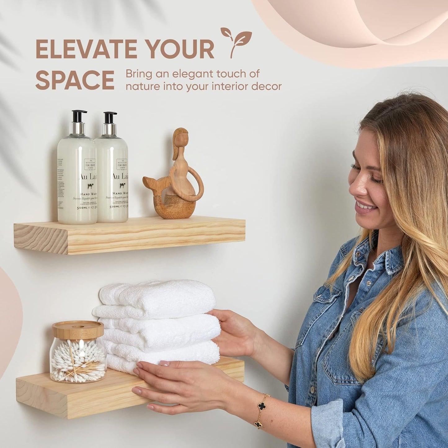 Homeforia Wood Floating Shelf 16 inch, High End Solid Natural Wood 16inch Floating Shelves for Wall Mounted, Unfinished Wooden Small Floating Shelves, Heavy Duty Bracket, 16 X 6.5 X 1.75 in, Set of 4