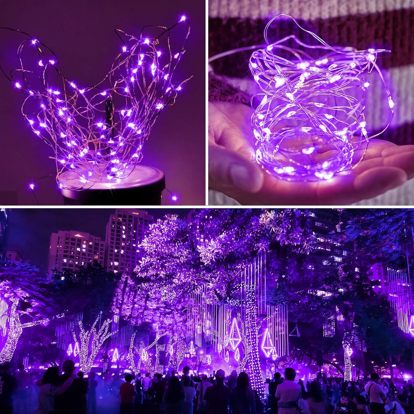 2-Pack 200 LED Solar Fairy Lights Outdoor, Upgraded Oversize Lamp Beads & Super Bright Solar String Lights Outoor, 8 Modes Solar Lights for Garden Patio Decorations(Purple)