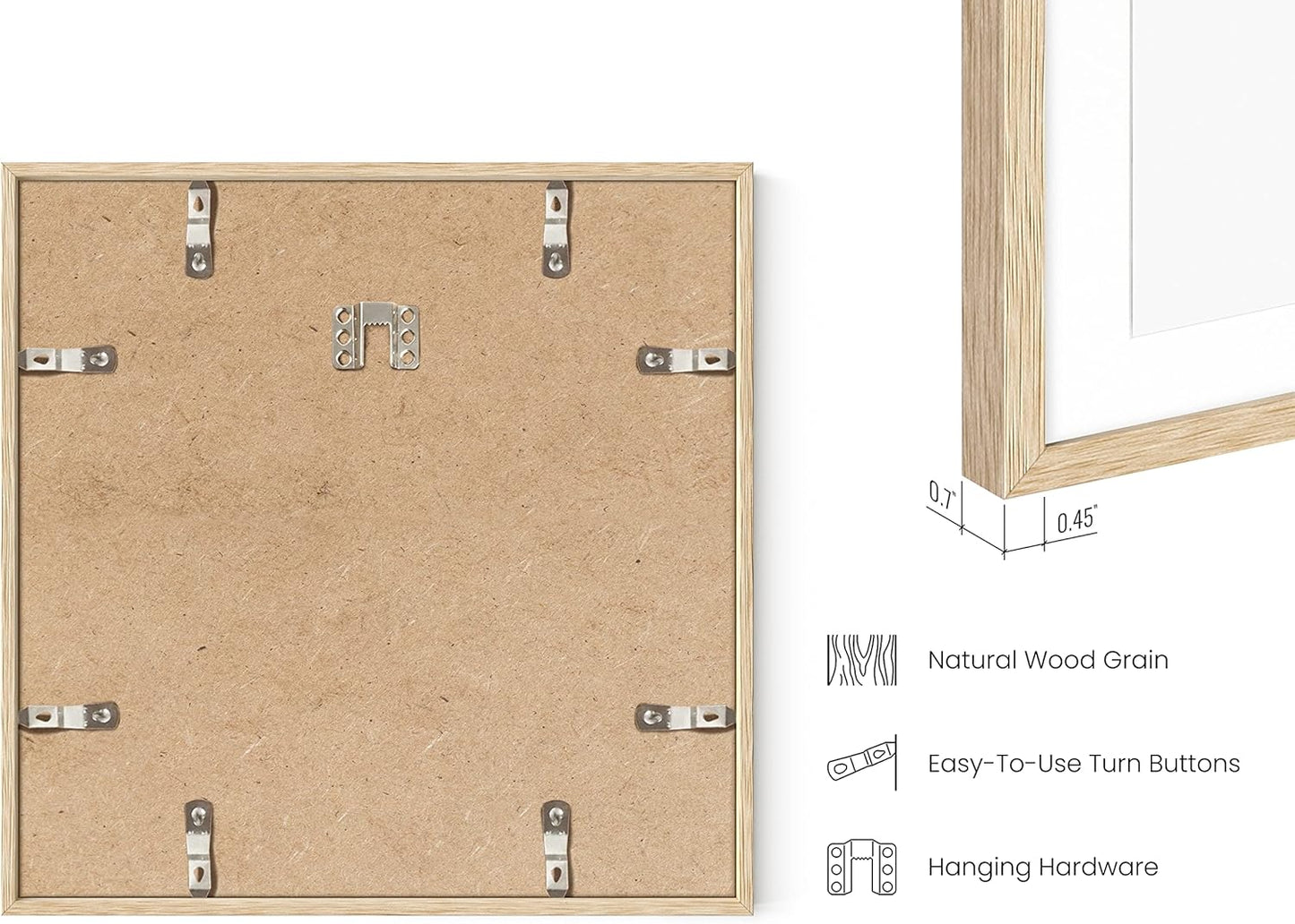 Haus and Hues Solid Oak 12”x12” Picture Frame Matted to 8”x8” - 12x12 Wood Frame, 12x12 Frame with Mat, 12x12 Frame Wood, 12 by 12 Square Frame with Mat, Modern 12 x 12 Picture Frame (Beige Oak Frame)