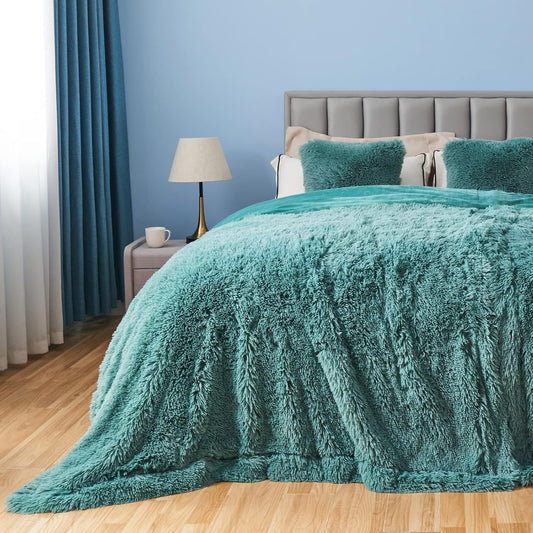 GONAAP Fuzzy Faux Fur Throw Blanket Queen Size Light Teal Super Soft Cozy Plush Fuzzy Shaggy Blanket for Couch Sofa Bed (Light Teal, Queen(90"x90"))