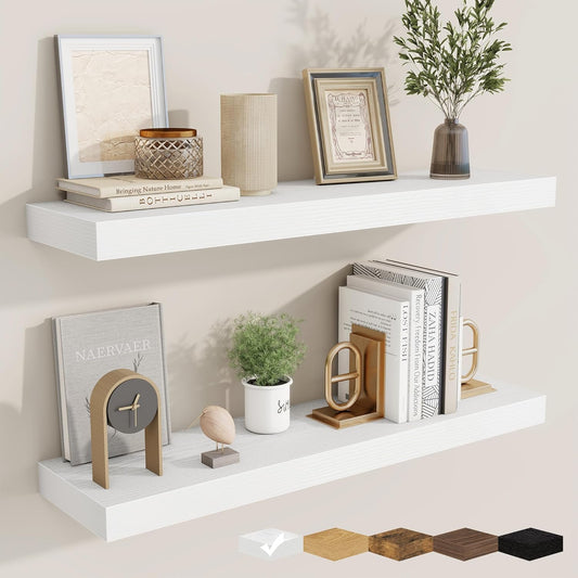fuqing Floating Shelves for Wall, Bathroom Shelf Wall Mounted for Storage, Shelves with Invisible Bracket for Bedroom, Kitchen, Living Room, Farmhouse Small Book Shelf, 30 Inch Set of 2, White