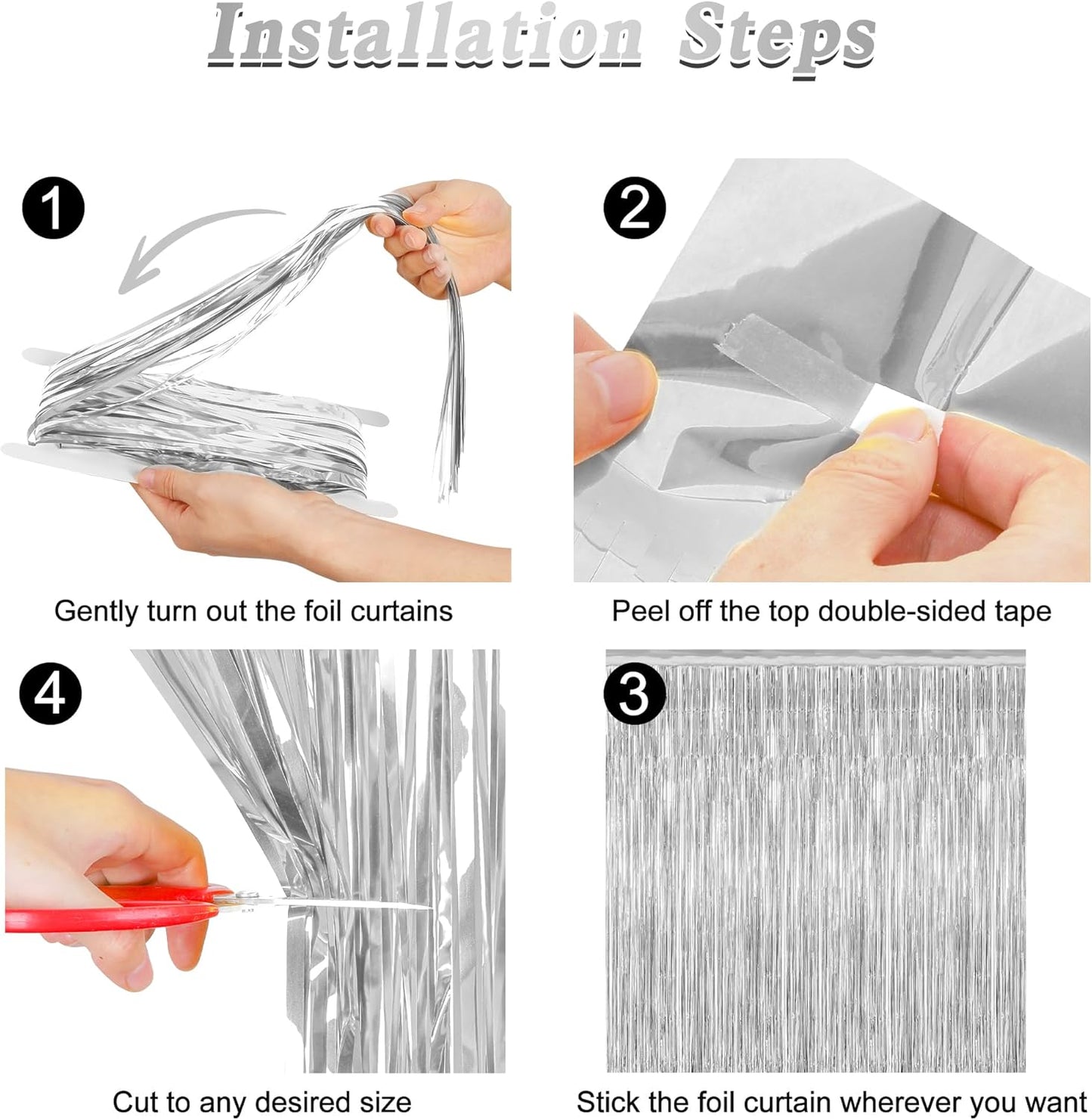 12 Pack Silver Backdrop. 3.28 FT x 7.05 FT Birthday Decorations, Metallic Silver Fringe Backdrop Foil Curtains Tinsel, Disco Party Decor Photo Booth Props Door Decorations Hanging