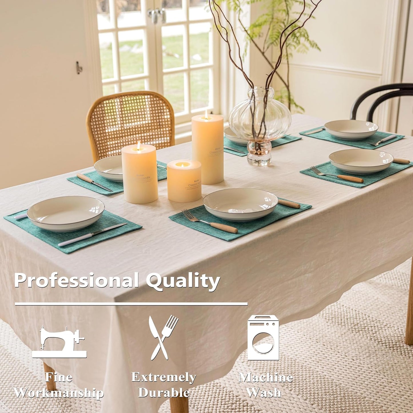 Home Brilliant Teal Placemats Set of 8 Heat Resistant Dining Table Place Mats for Kitchen Table Washable Cloth Placemat, 13 x 19 inches, Peacock