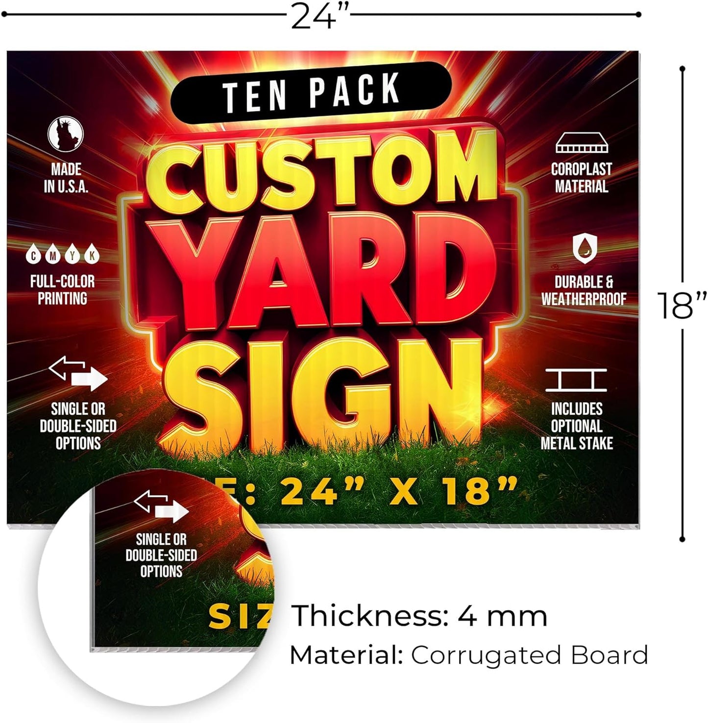 10 Pack 24"x18" Custom Yard Signs with Stakes, Personalized Yard Signs for Outdoors, Customized Full Color Print Corrugated Signs for Business