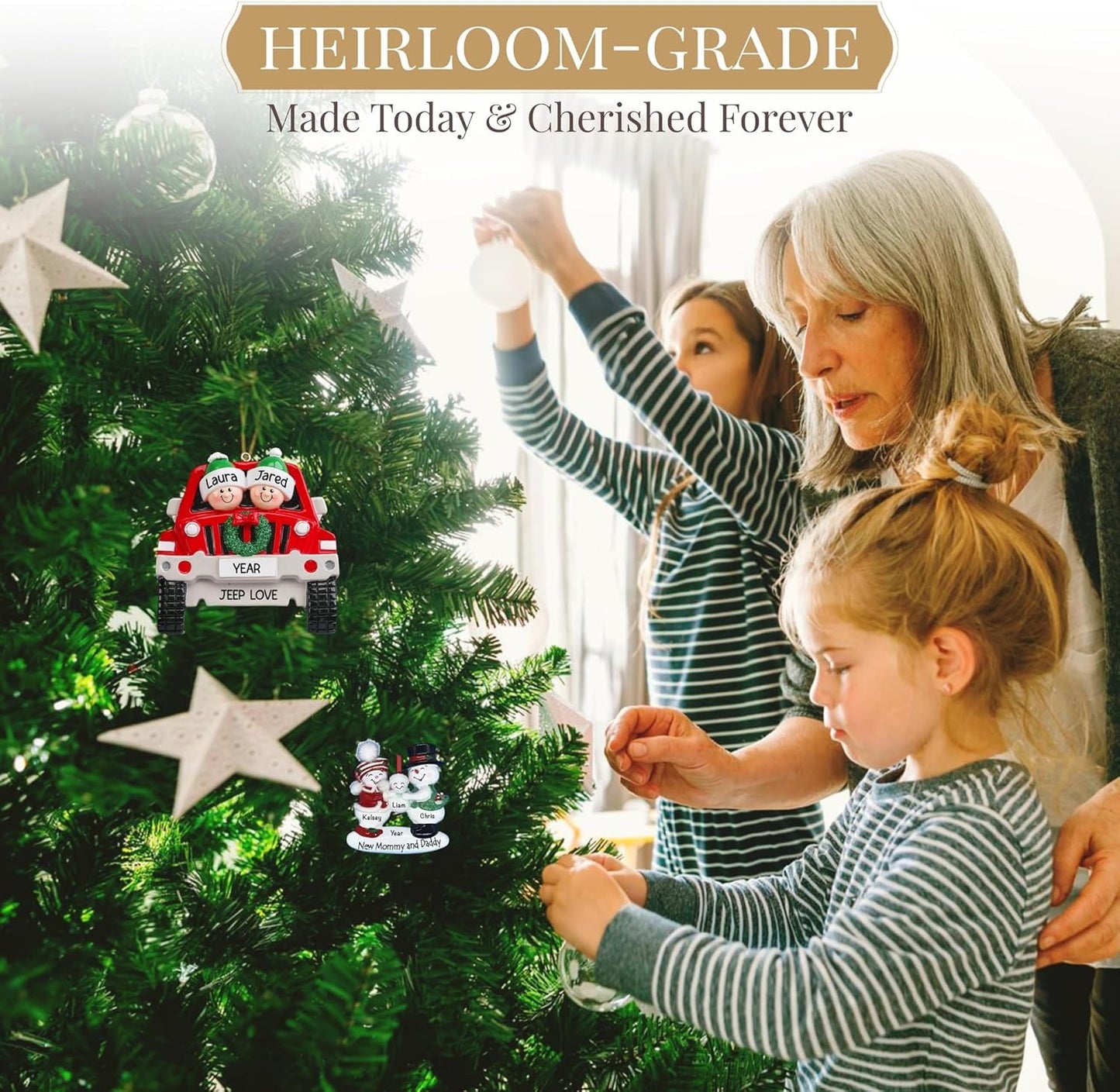 Personalized Family of 3 with Dog Ornament 2025 | Free 24h Customization | Christmas Ornaments for Tree | Custom Gift Wrapped Black Pet Keepsake for Dog-Lovers