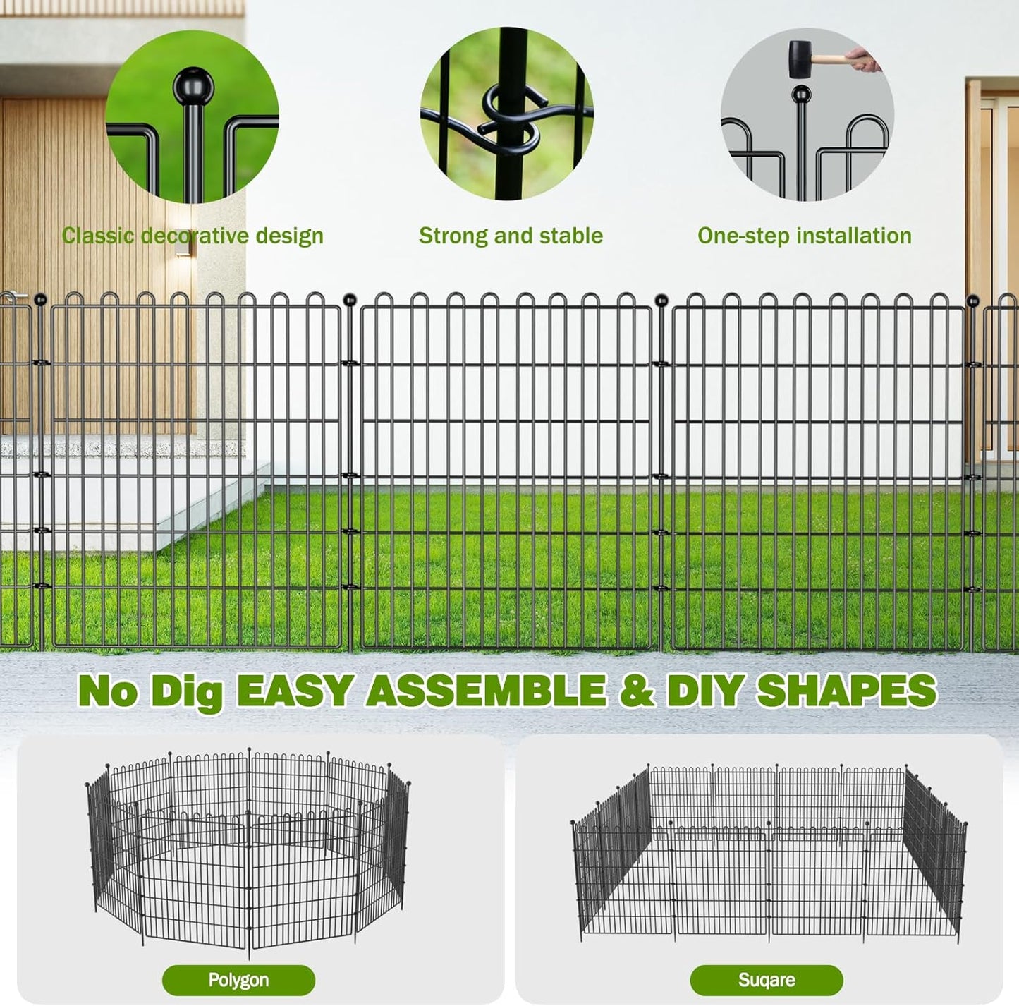15 Panels No Dig Decorative Garden Fence for Yard, 32 in(H) X 35.4 ft(L) Animal Barrier Fencing for Outdoor Dog, Metal Portable Garden Fences for Borders, Pets, Landscape, Temporary Fence