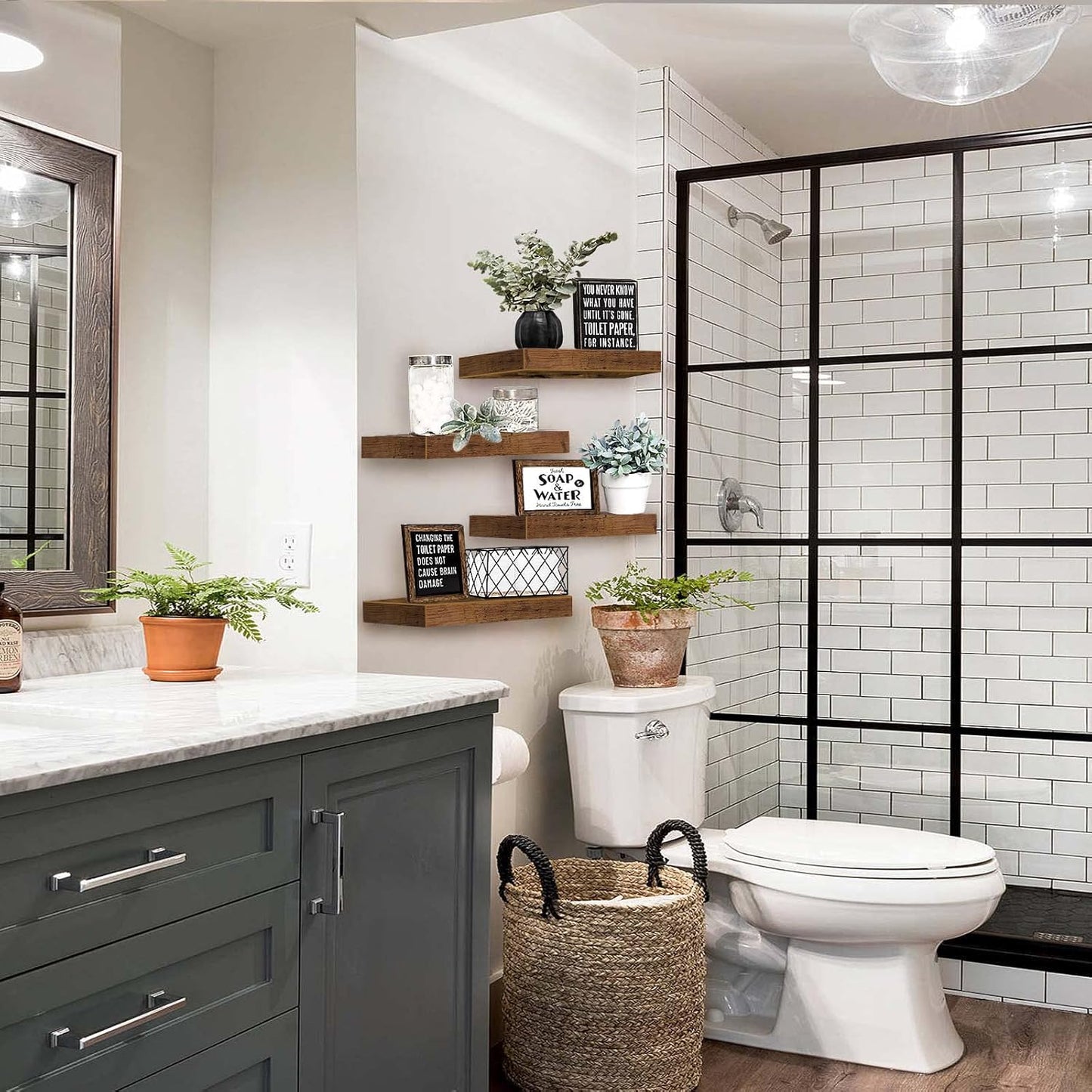 QEEIG Floating Shelves for Wall Bathroom Shelf Bedroom Kitchen Living Room Farmhouse Small Book Shelf 16 inch Set of 4, Brown (015-BN4)