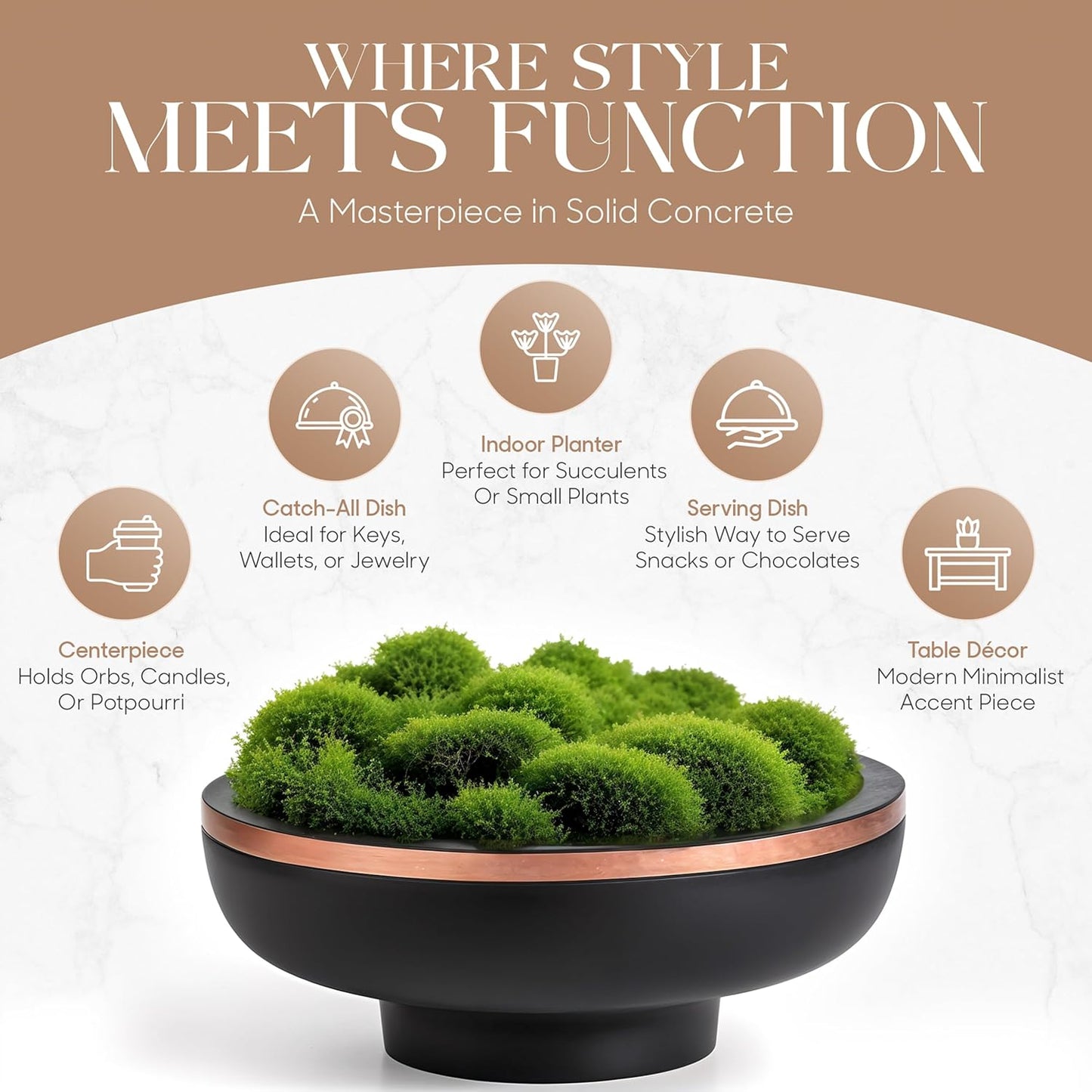 Concrete Large Fruit Bowl for Kitchen Counter - Large Decorative Bowls for Home Decor - Modern Key Bowl for Entryway Table - Hand-Poured Pedestal Bowl for Keys