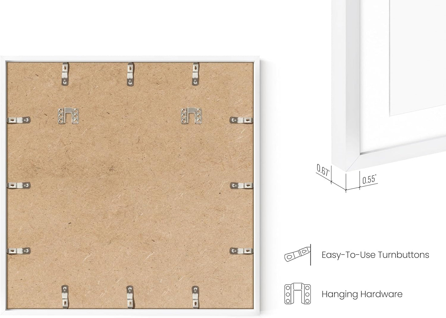 HAUS AND HUES 20x20 White Metal Picture Frames Matted to 16x16 - Features Premium Aluminum & Hanging Hardware, Shatterproof Plexiglass - Ideal for Home, Room, Office (20x20 in, White, Set of 25)