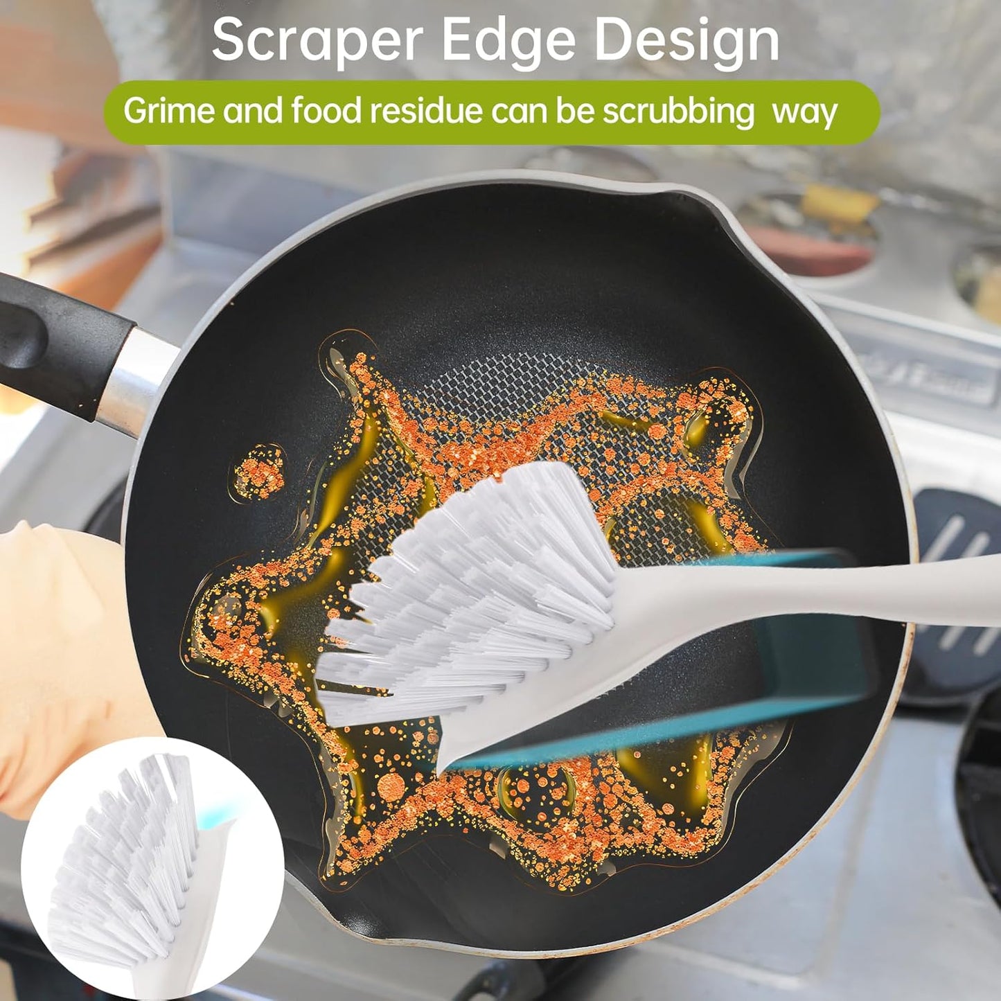 Dish Brush Scrub Brush with Handle - 3 Pack Stiff Bristles Dish Scrubber for Cleaning Pots,Pans,Dishes & Kitchen Sink - Hard Bristles,No Residue