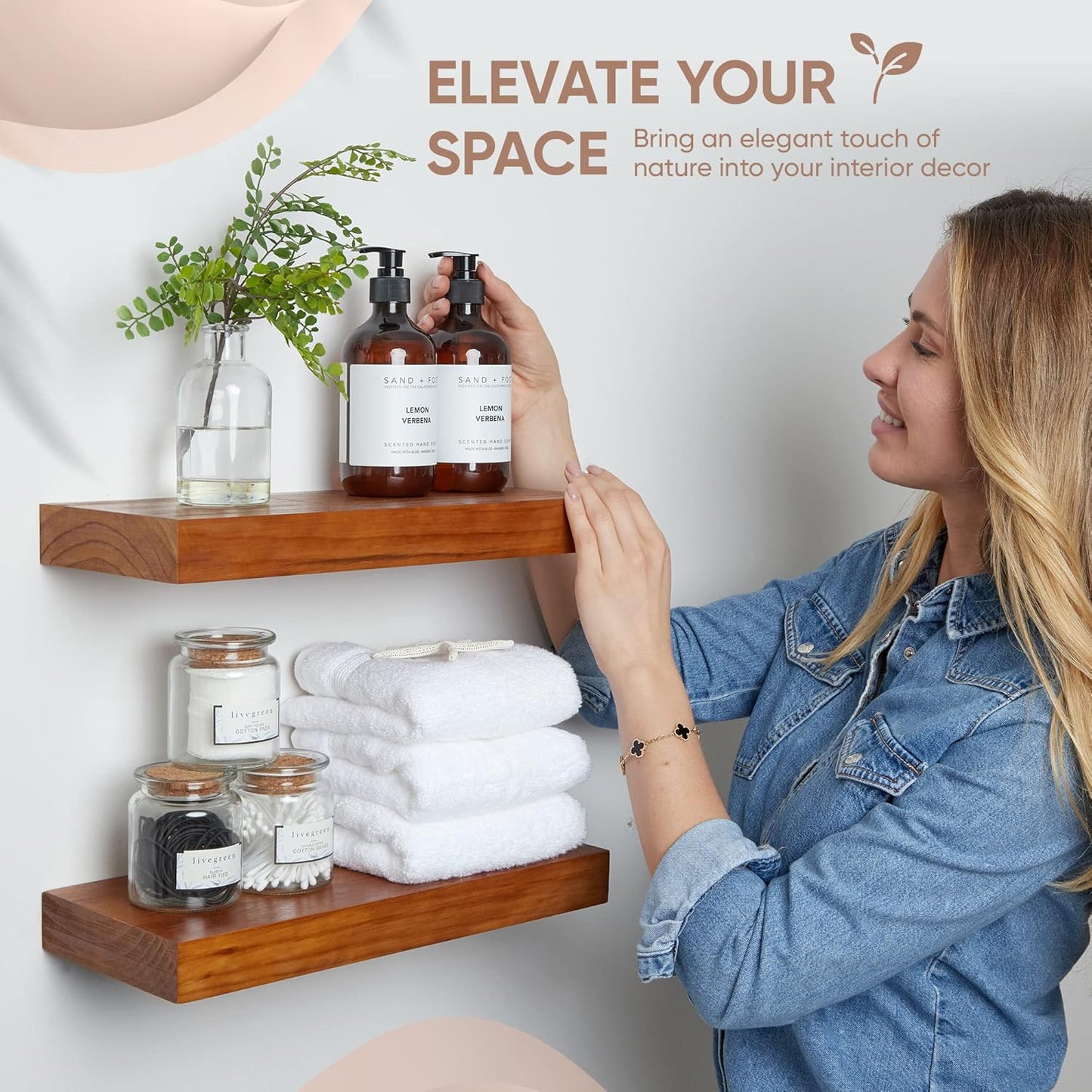 Homeforia 16 inch Oak Floating Shelf, High End Solid Real Wood 16inch Small Floating Shelves for Wall Mounted, Honey Oak Wooden 16in Floating Shelves, Heavy Duty Bracket, 16 X 6.5 X 1.75 in, Set of 4