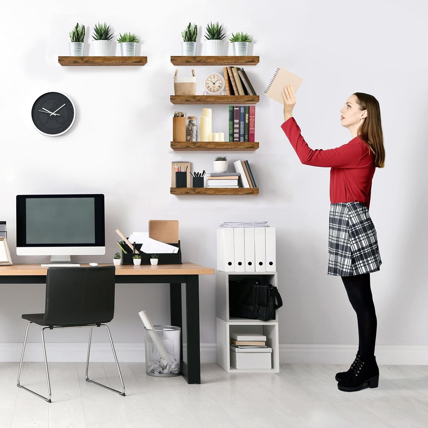 Sorbus Floating Shelves for Wall, Bathroom Shelves Wall Mounted for Kitchen, Bedroom, Living Room, Bathroom Storage, Over Toilet, Hanging Book Shelf for Ｗall Home Decor (Rustic Brown, 5 Pack)