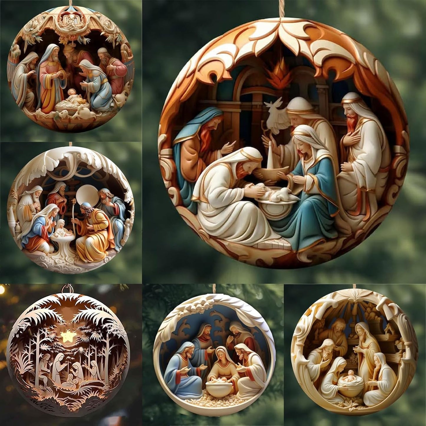 6 Pack Nativity Scene Ornaments - 3.15'' Diameter & Gifts Boxed Keepsake | Christmas Tree Nativity Scene Hanging Ornaments, The Birth of Jesus Decor, Religious Gifts for Christian & Family